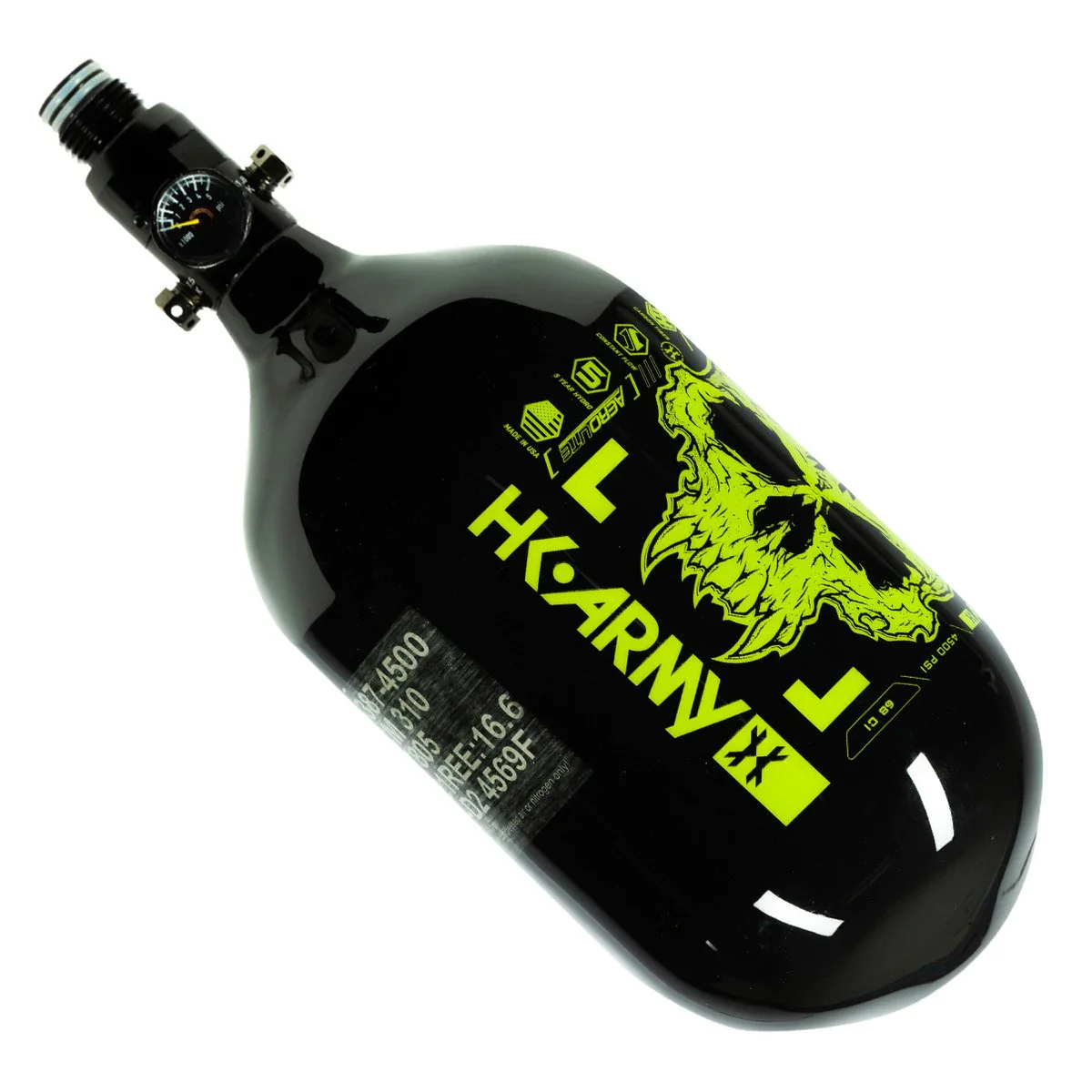 HK Army "Extra Lite" Carbon Fiber Tank - Standard Reg - Doom - 68/4500 PSI - Black/Neon Green - Image 2