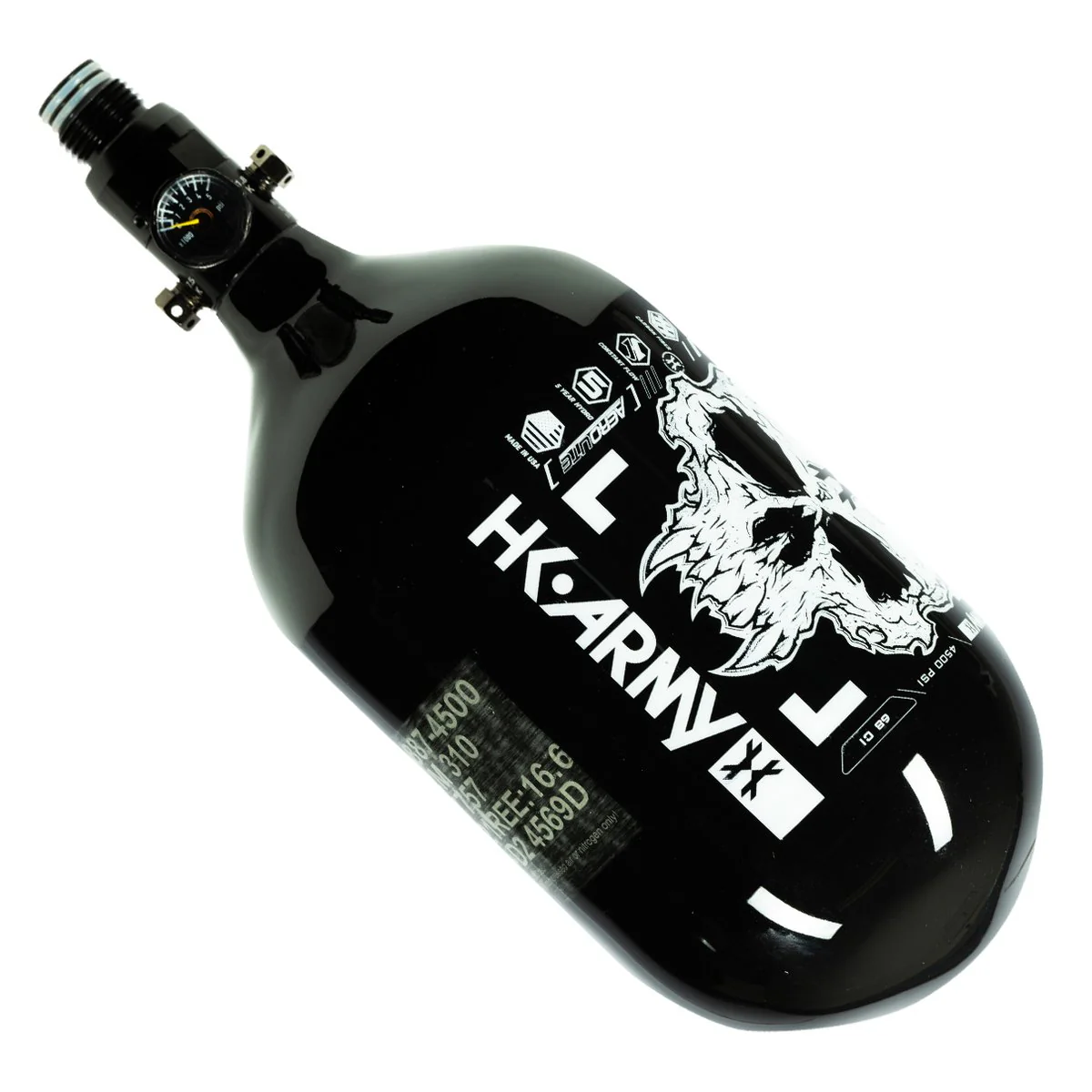 HK Army "Extra Lite" Carbon Fiber Tank - Standard Reg - Doom -68/4500 PSI - Black/White - Image 2