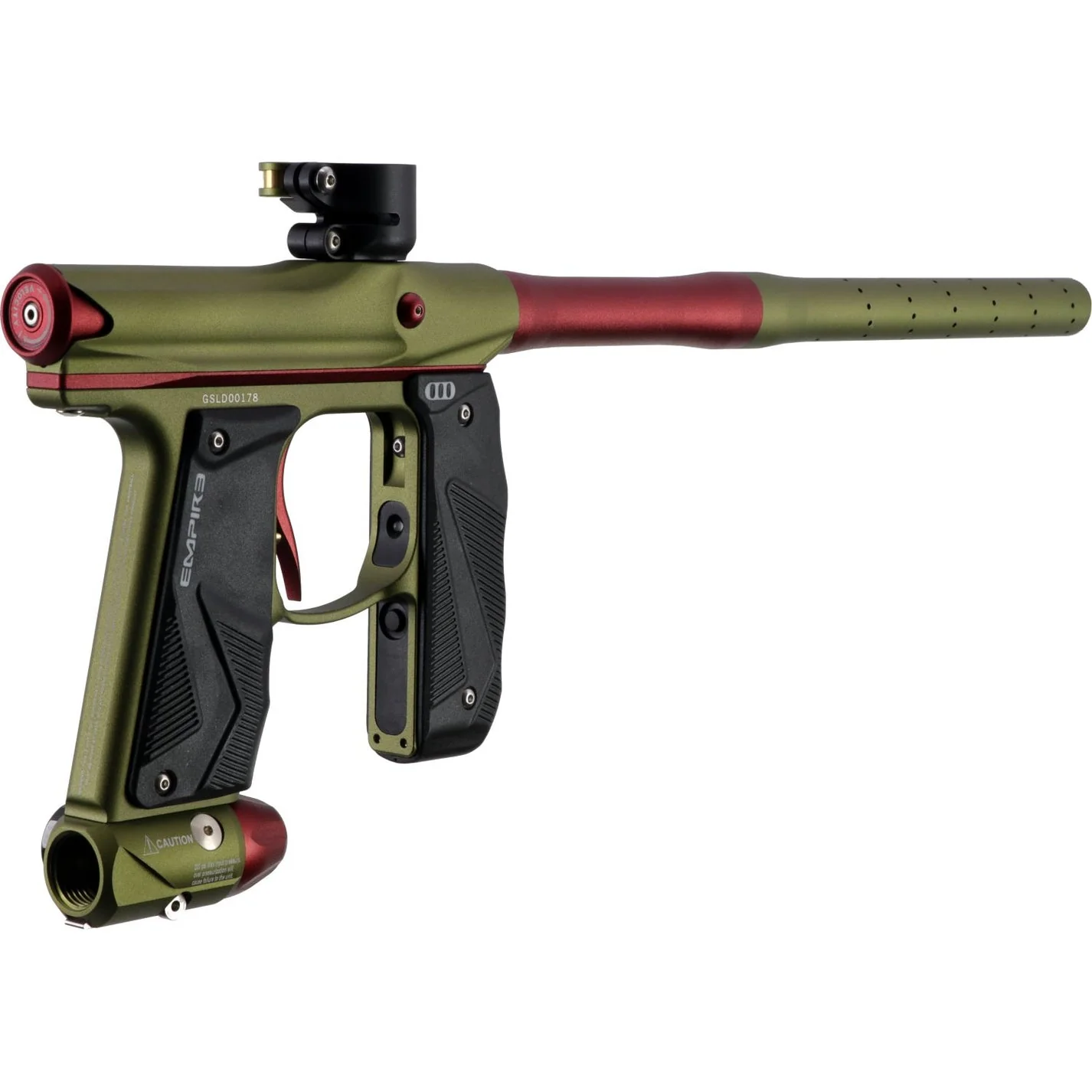 Empire Paintball Mini GS Marker w/ 2 Piece Barrel - Dust Olive/Dust Red - Image 3