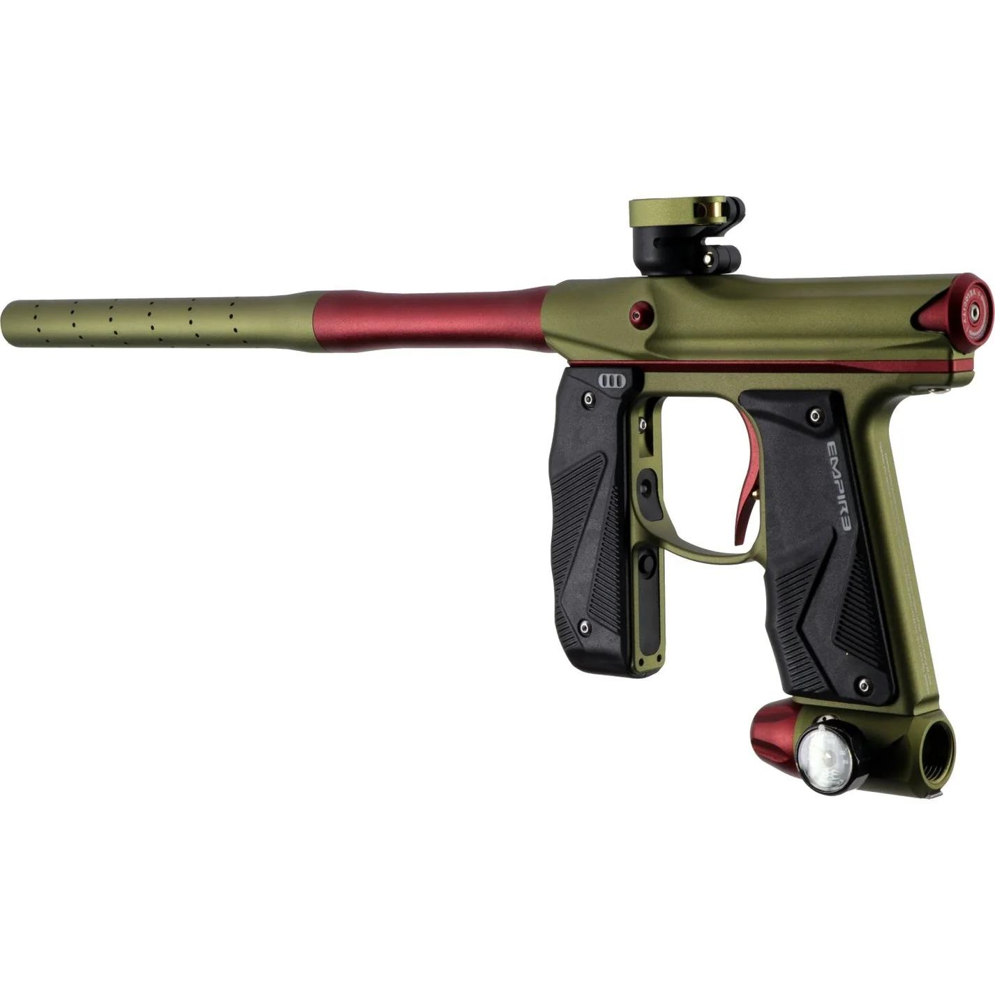 Empire Paintball Mini GS Marker w/ 2 Piece Barrel - Dust Olive/Dust Red - Image 4