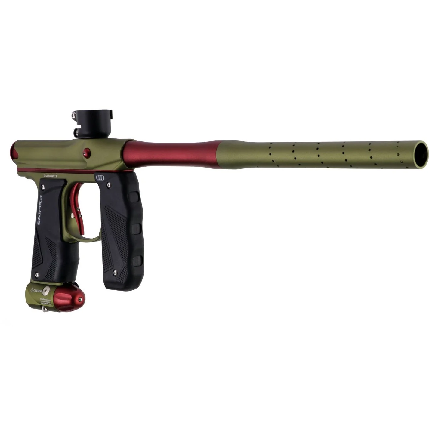 Empire Paintball Mini GS Marker w/ 2 Piece Barrel - Dust Olive/Dust Red - Image 5