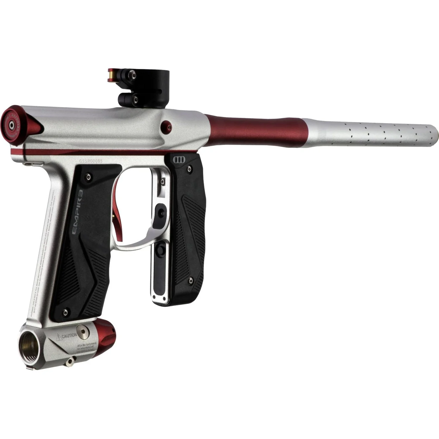 Empire Paintball Mini GS Marker w/ 2 Piece Barrel - Dust Silver/Dust Red - Image 3