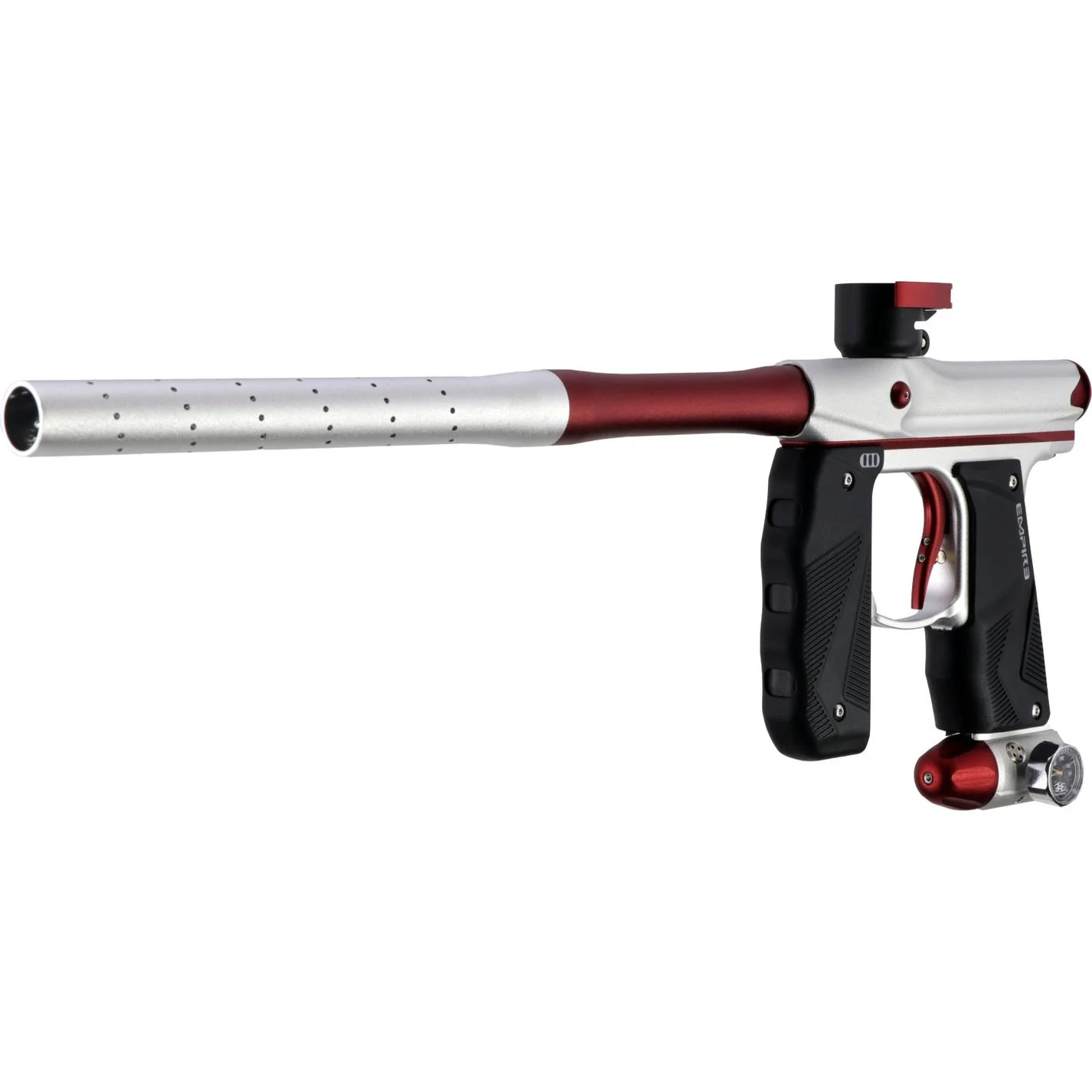 Empire Paintball Mini GS Marker w/ 2 Piece Barrel - Dust Silver/Dust Red - Image 6
