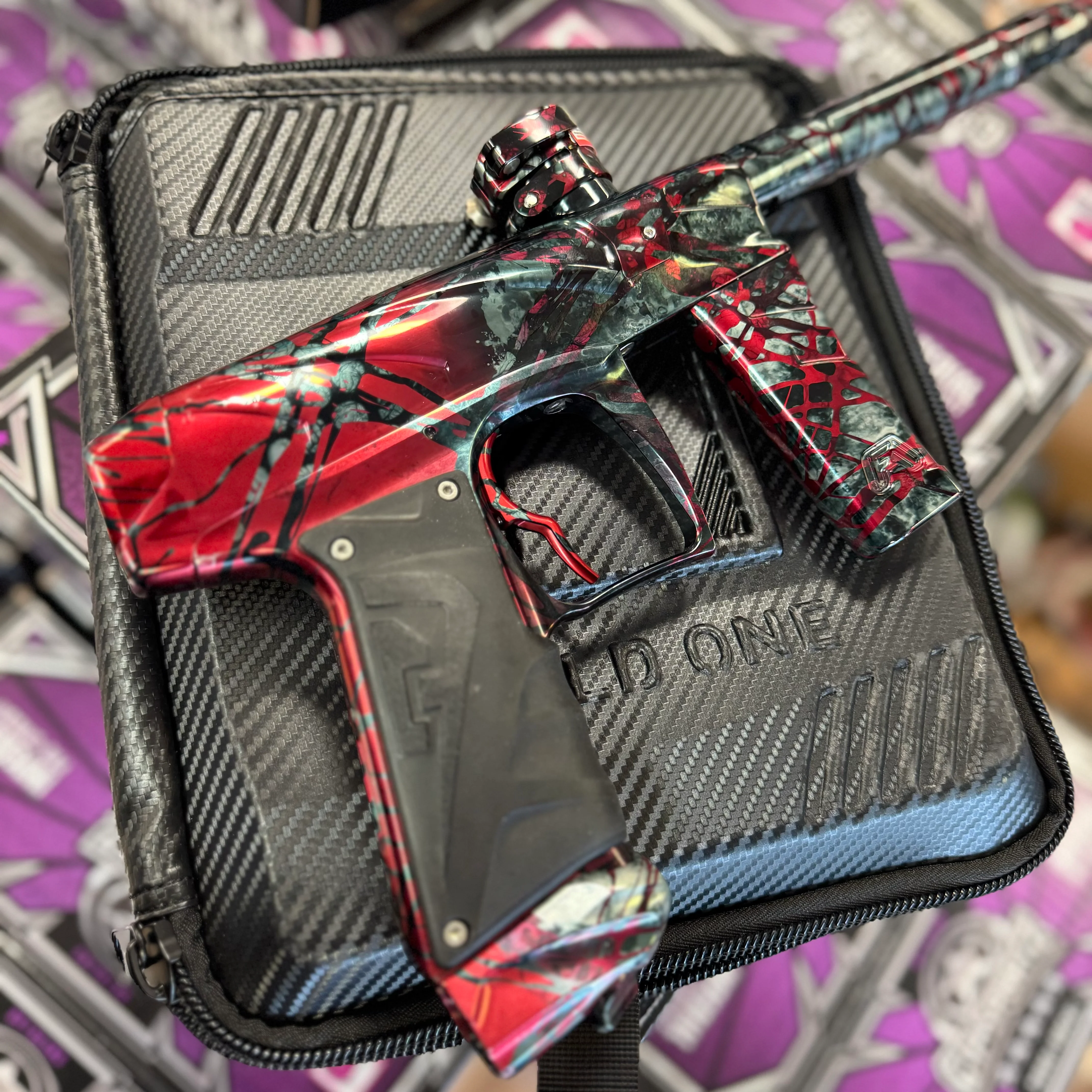 Field One Force V2 Paintball Gun - Custom Red/Pewter/Black Splash - Image 2
