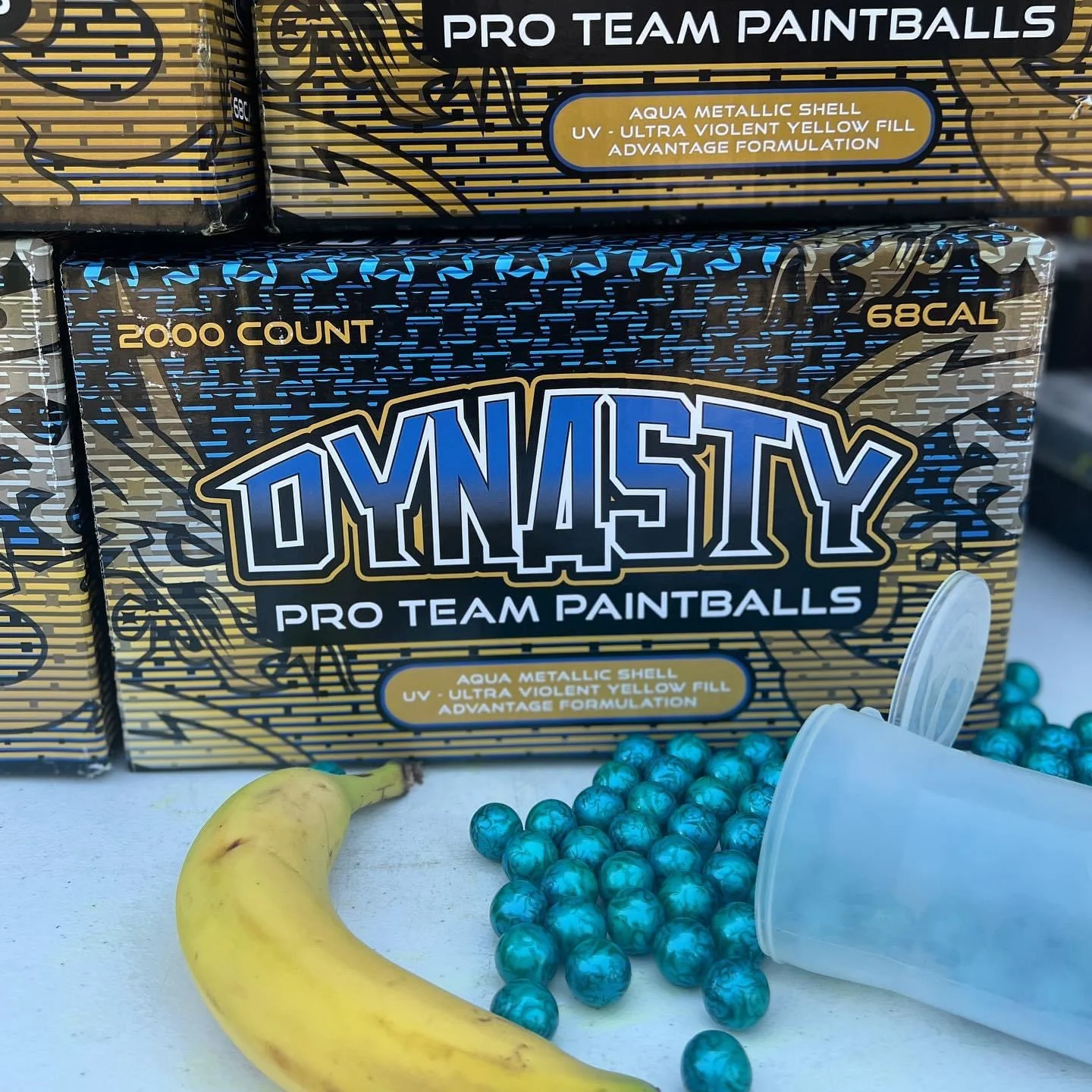 GI Sportz/Dynasty Pro Team Paintballs - 2000 Paintballs - Aqua Metallic Shell - Yellow Fill *BANANA SCENT* - Image 3