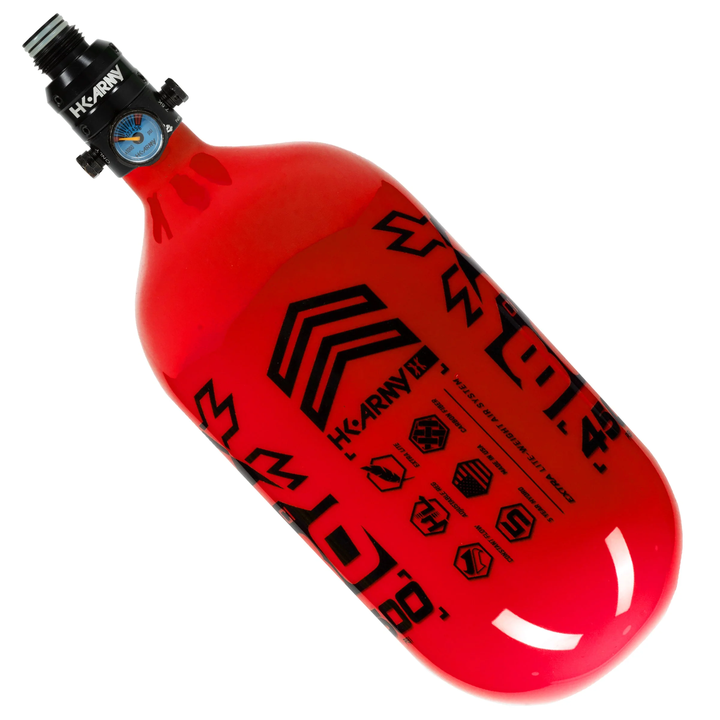 HK Army "Extra Lite" Carbon Fiber Tank - Pro Reg - RUSH - 80/4500 PSI - Red/Black - Image 2
