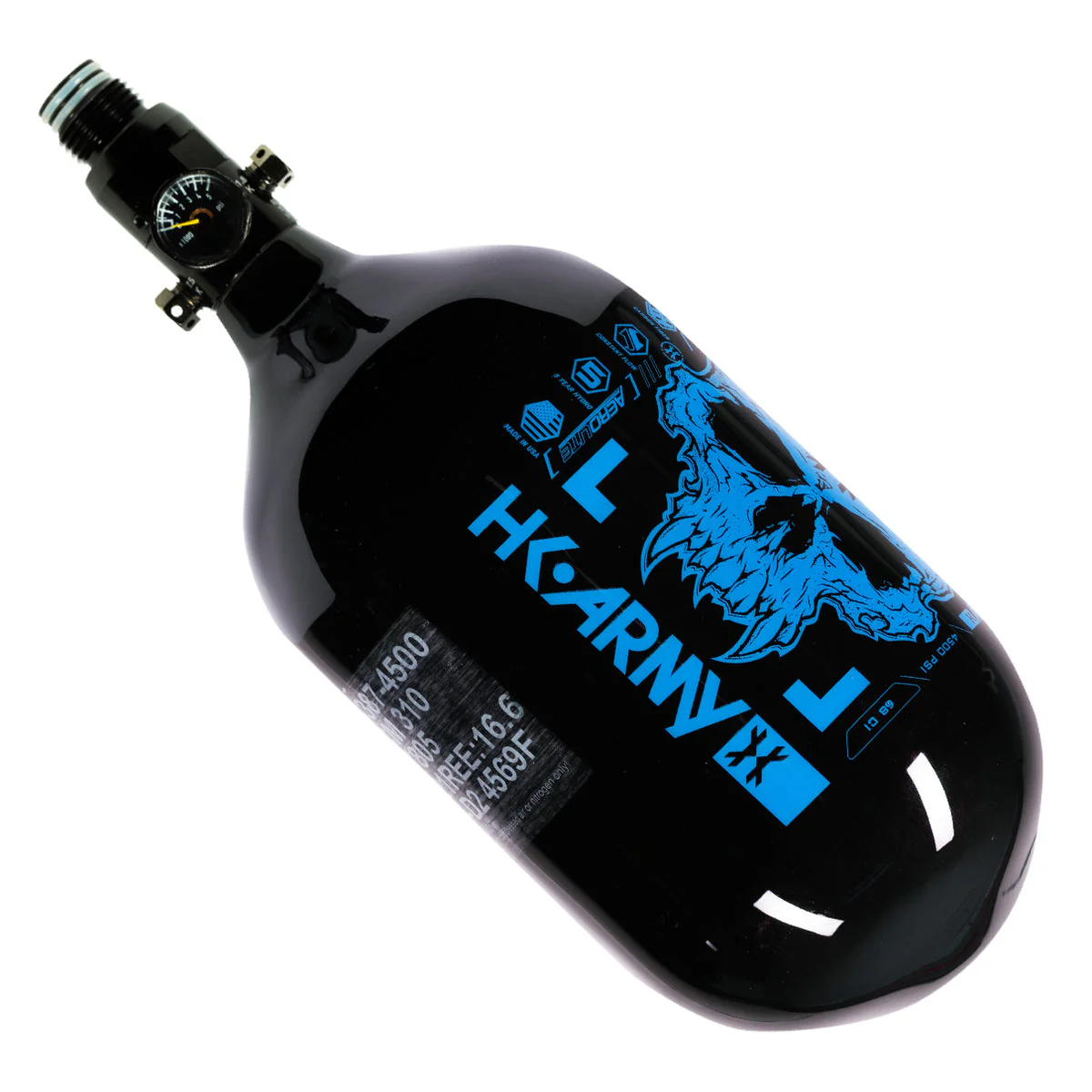 HK Army "Extra Lite" Carbon Fiber Tank - Standard Reg. - Doom -68/4500 PSI - Black/Neon Blue - Image 2