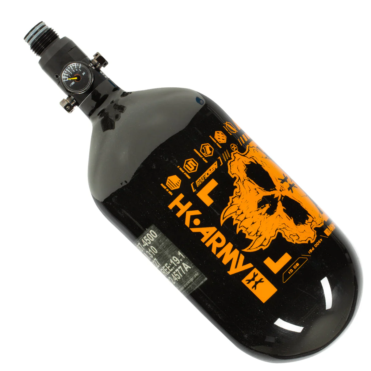 HK Army "Extra Lite" Carbon Fiber Tank - Standard Reg - Doom - 80/4500 PSI - Black/Neon Orange - Image 2