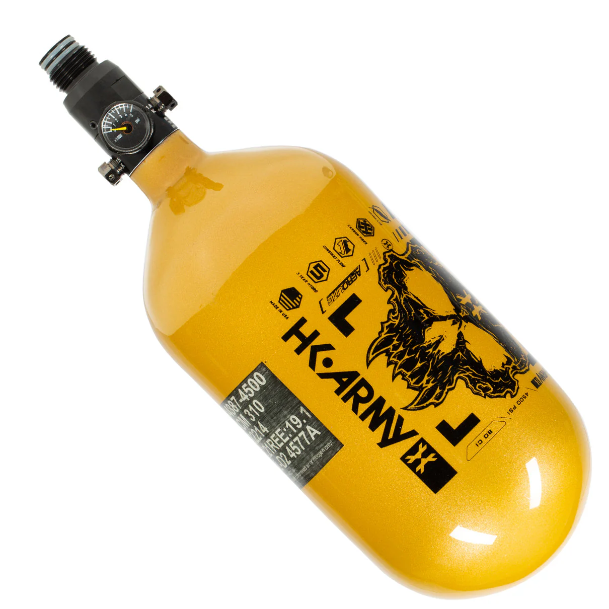HK Army "Extra Lite" Carbon Fiber Tank - Standard Reg - Doom - 80/4500 PSI - Gold/Black - Image 2