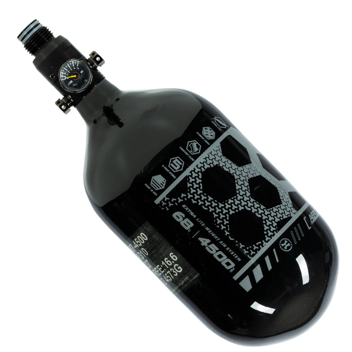 HK Army "Extra Lite" Carbon Fiber Tank - Standard Reg - Hex - 68/4500 PSI - Black/Grey - Image 2
