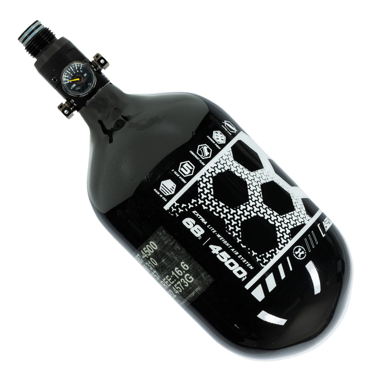 HK Army "Extra Lite" Carbon Fiber Tank - Standard Reg - Hex - 68/4500 PSI - Black/White (HYDRO DATE 12/2021) - Image 2