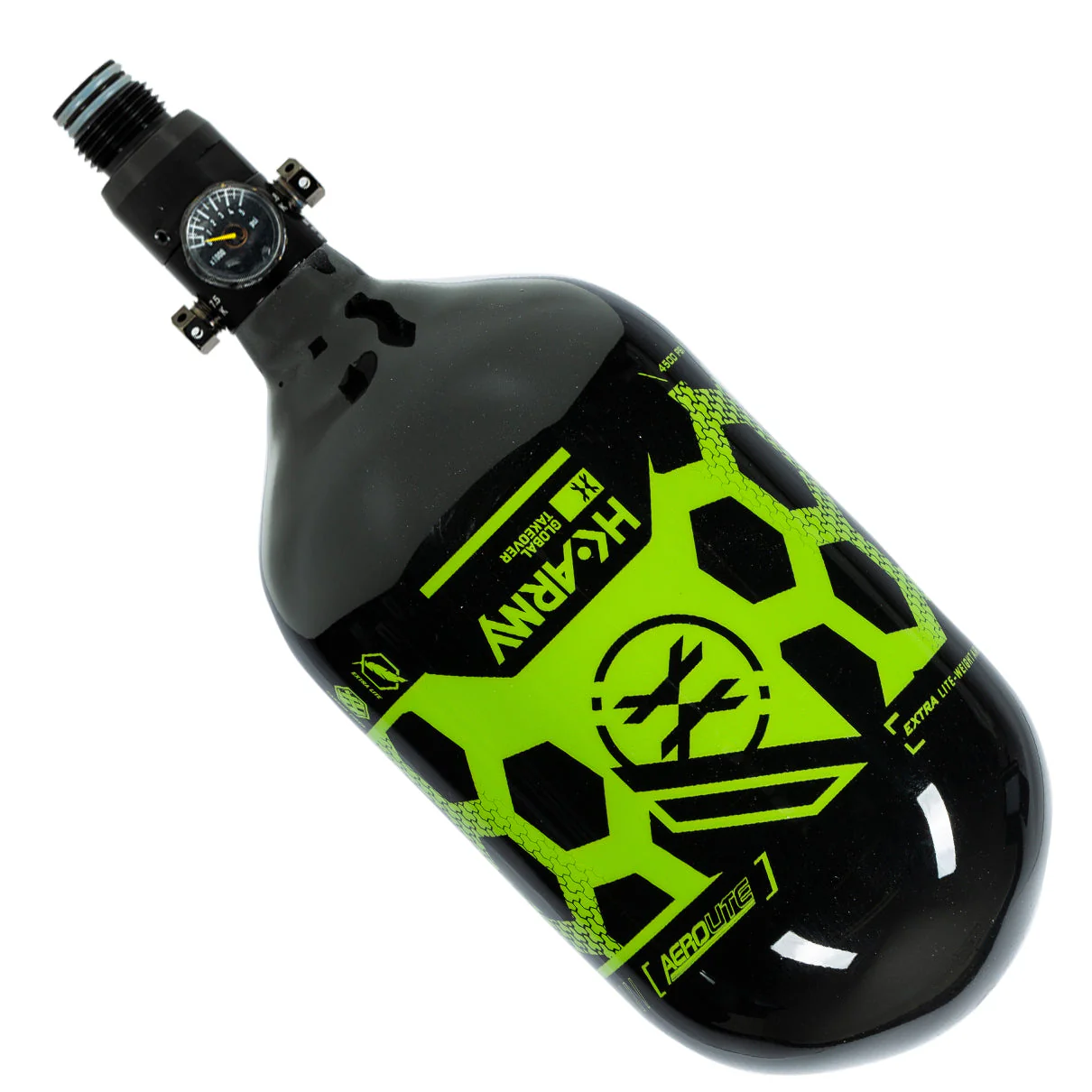 HK Army "Extra Lite" Carbon Fiber Tank - Standard Reg - Hex - 80/4500 PSI - Black/Neon Green (BORN DATE 02/2022)