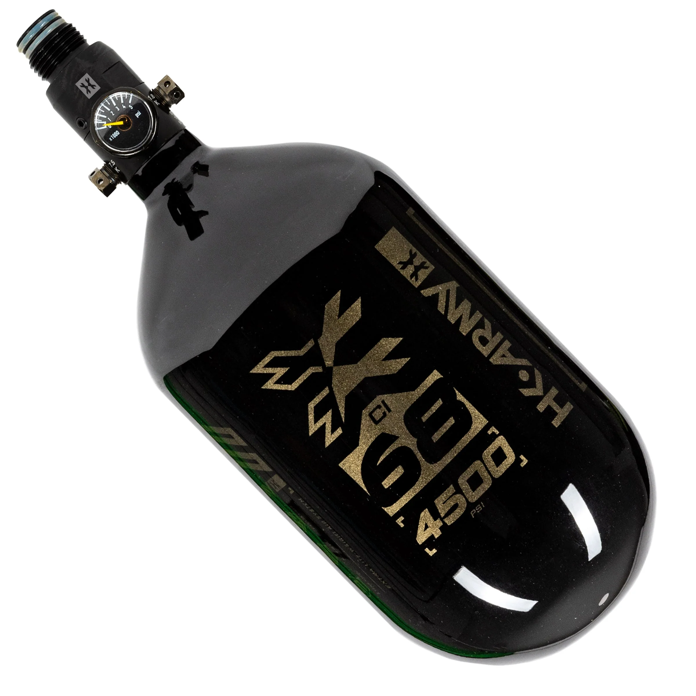 HK Army "Extra Lite" Carbon Fiber Tank - Standard Reg - RUSH - 68/4500 PSI - Black/Gold - Image 3