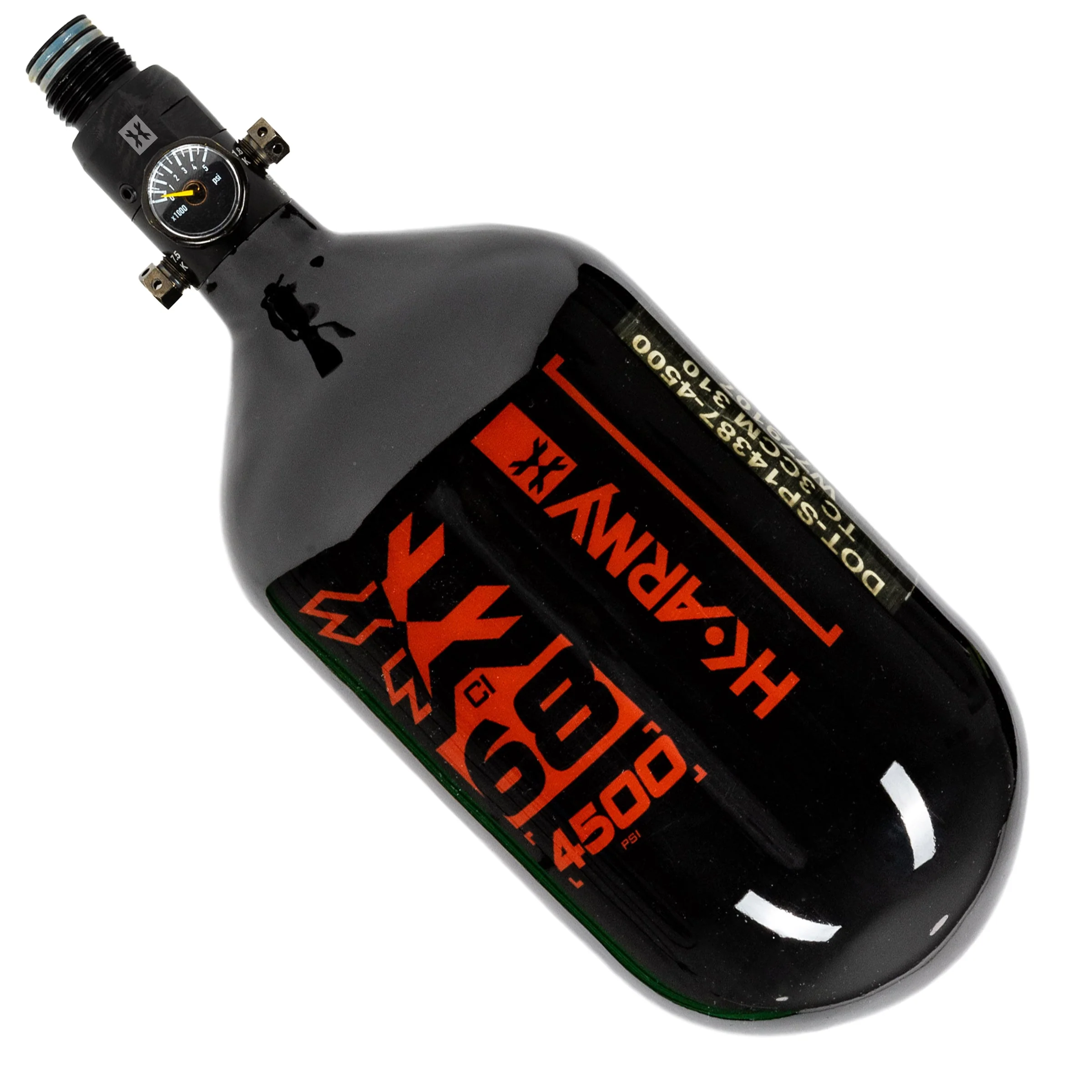HK Army "Extra Lite" Carbon Fiber Tank - Standard Reg - RUSH - 68/4500 PSI - Black/Red - Image 3