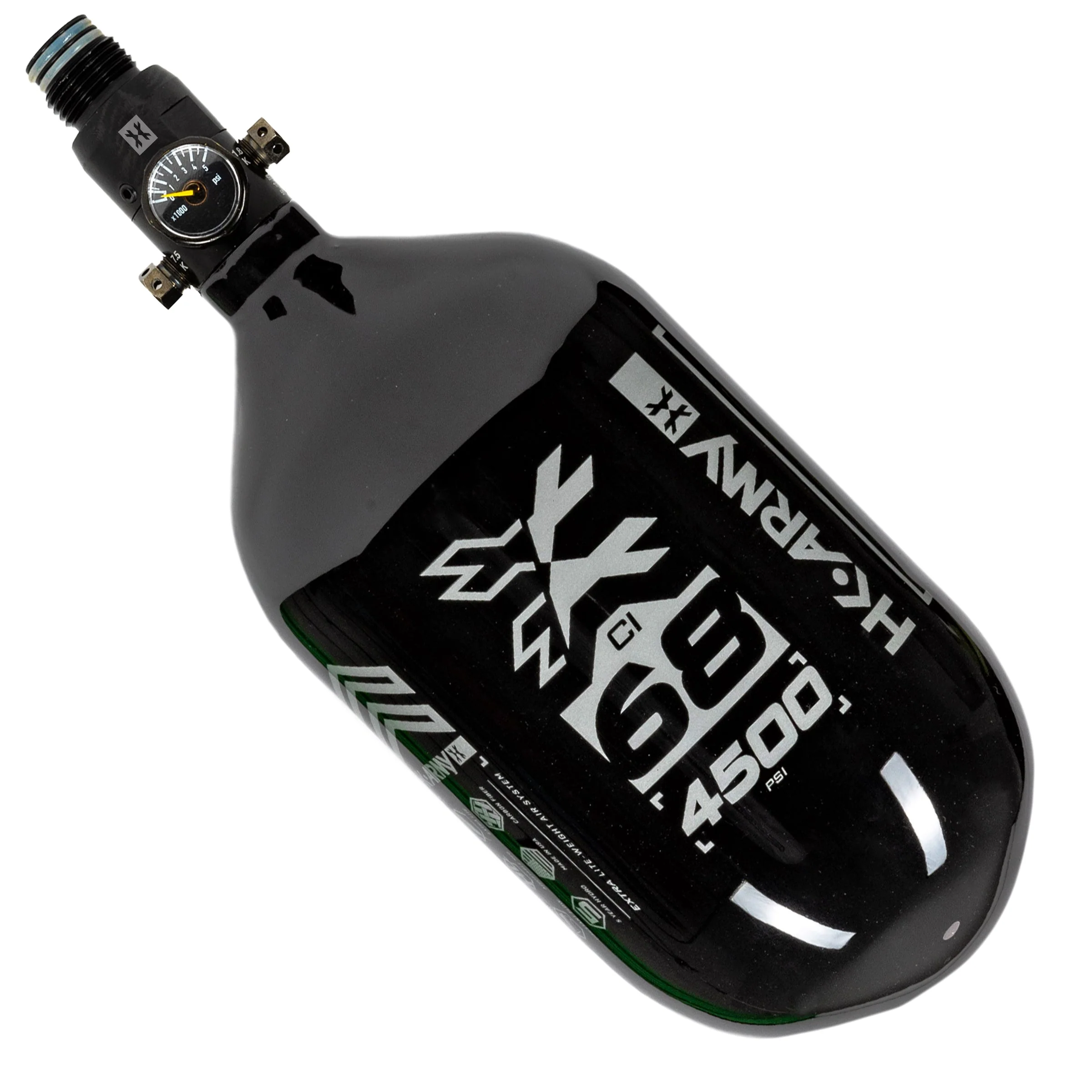 HK Army "Extra Lite" Carbon Fiber Tank - Standard Reg - RUSH - 68/4500 PSI - Black/Silver
