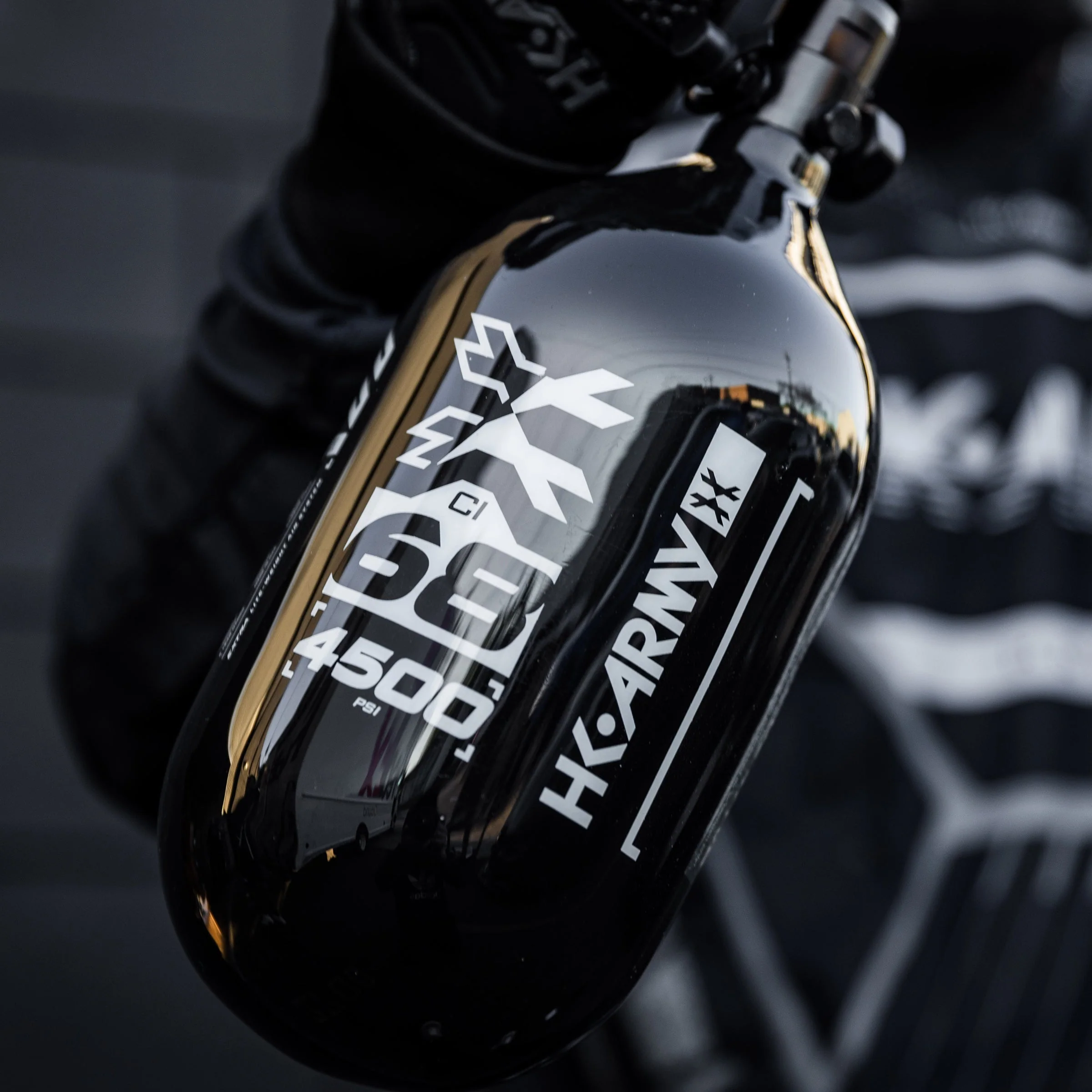 HK Army "Extra Lite" Carbon Fiber Tank - Standard Reg - RUSH - 68/4500 PSI - Black/Silver - Image 2