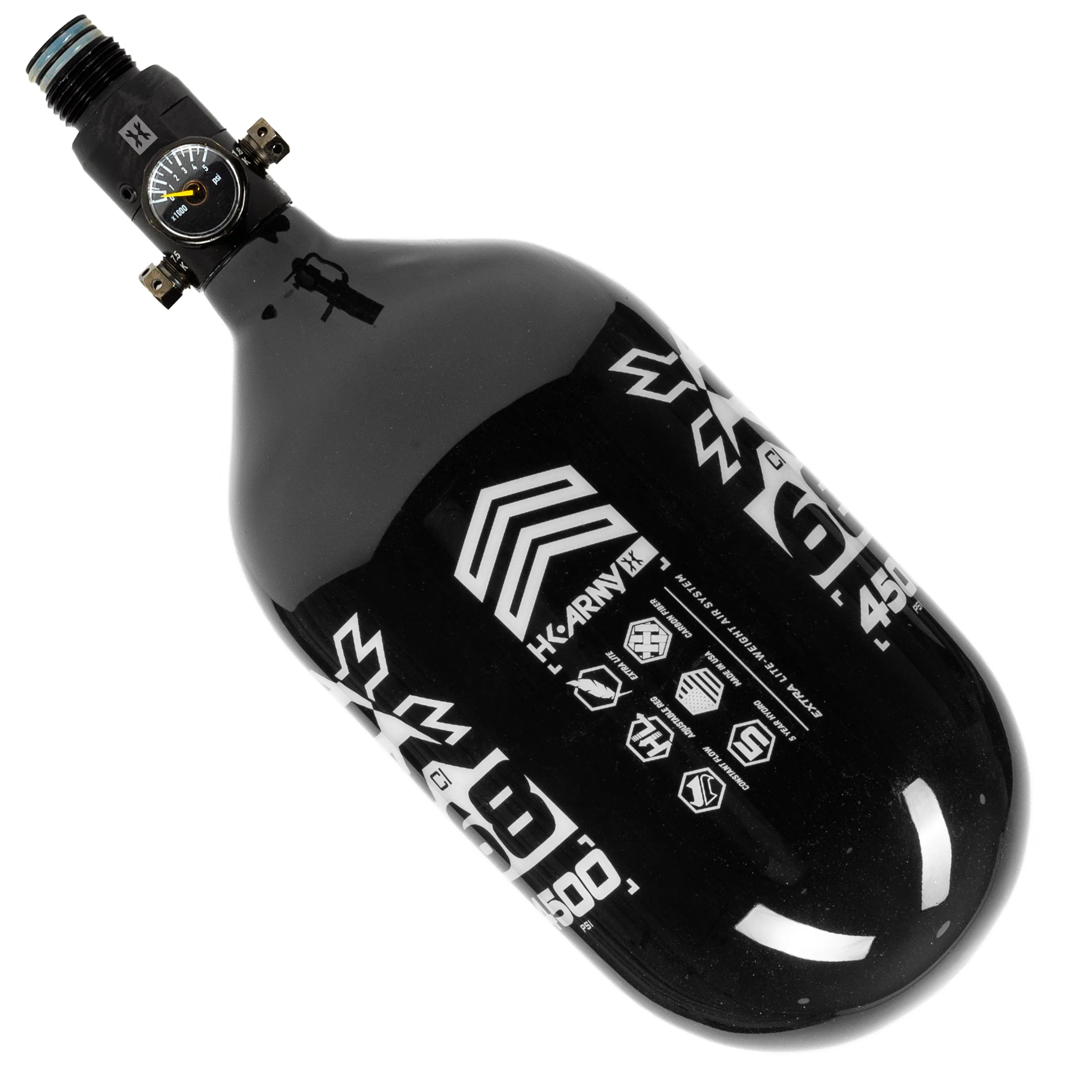HK Army "Extra Lite" Carbon Fiber Tank - Standard Reg - RUSH - 68/4500 PSI - Black/White - Image 3