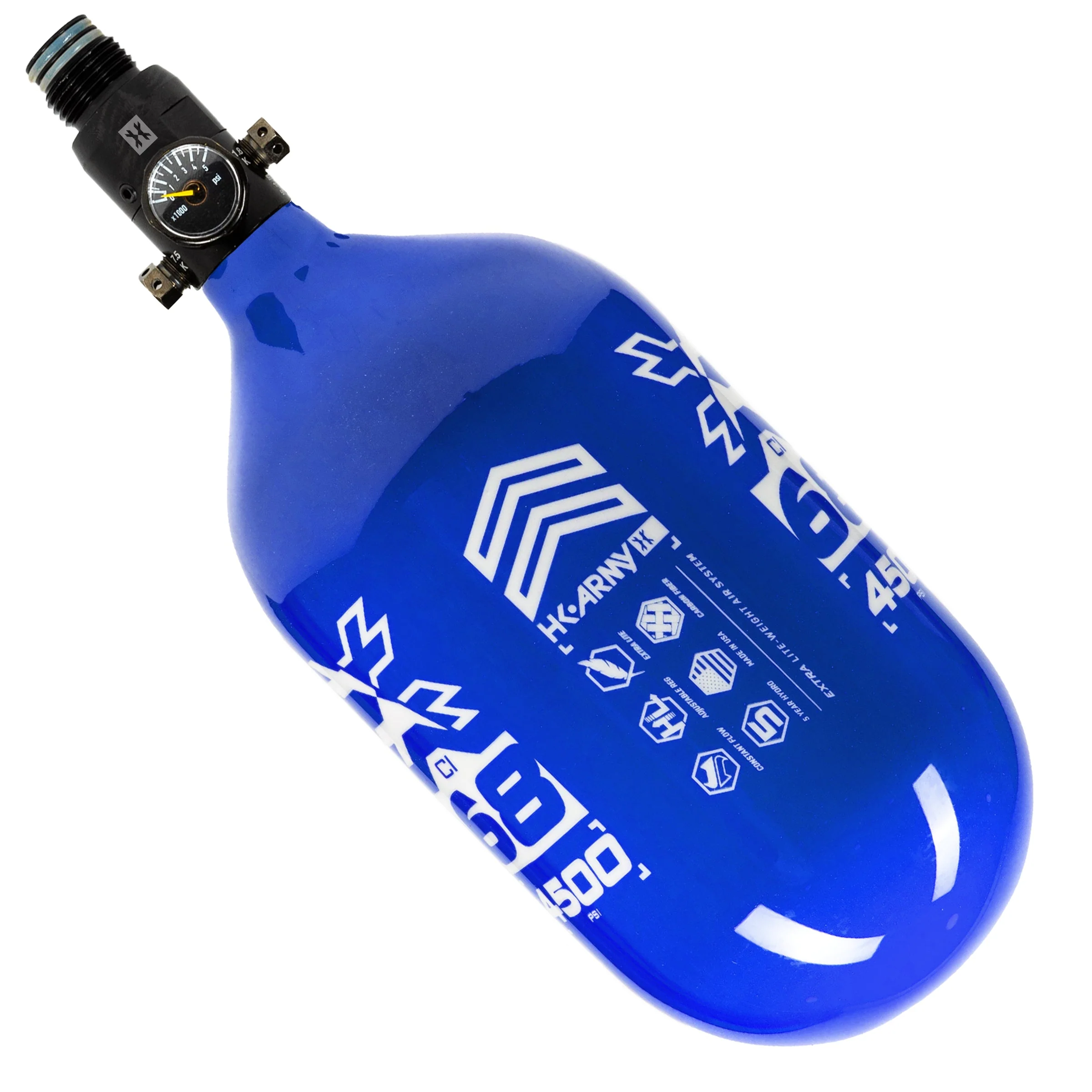 HK Army "Extra Lite" Carbon Fiber Tank - Standard Reg - RUSH - 68/4500 PSI - Blue/White - Image 2
