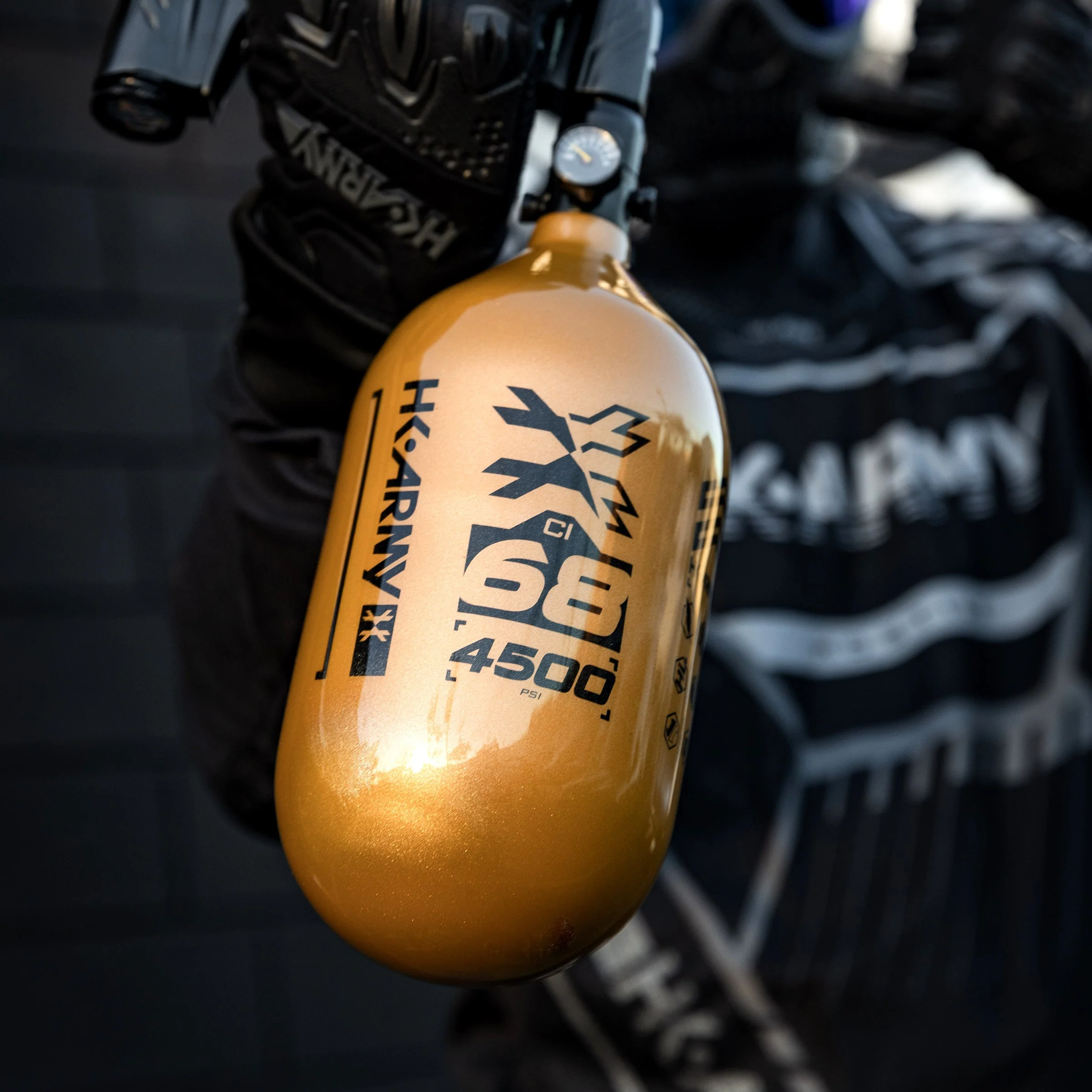 HK Army "Extra Lite" Carbon Fiber Tank - Standard Reg - RUSH - 68/4500 PSI - Gold/Black - Image 2