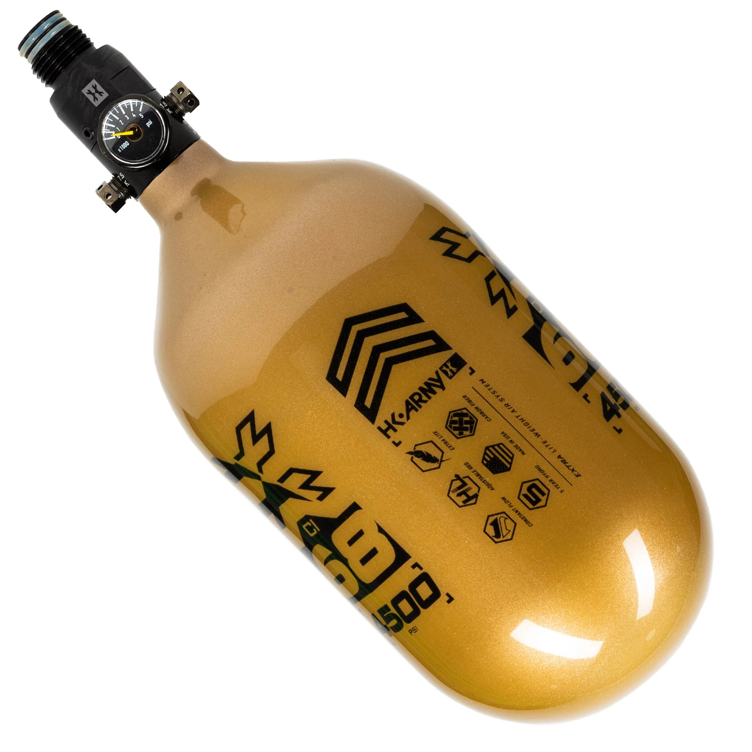HK Army "Extra Lite" Carbon Fiber Tank - Standard Reg - RUSH - 68/4500 PSI - Gold/Black - Image 3