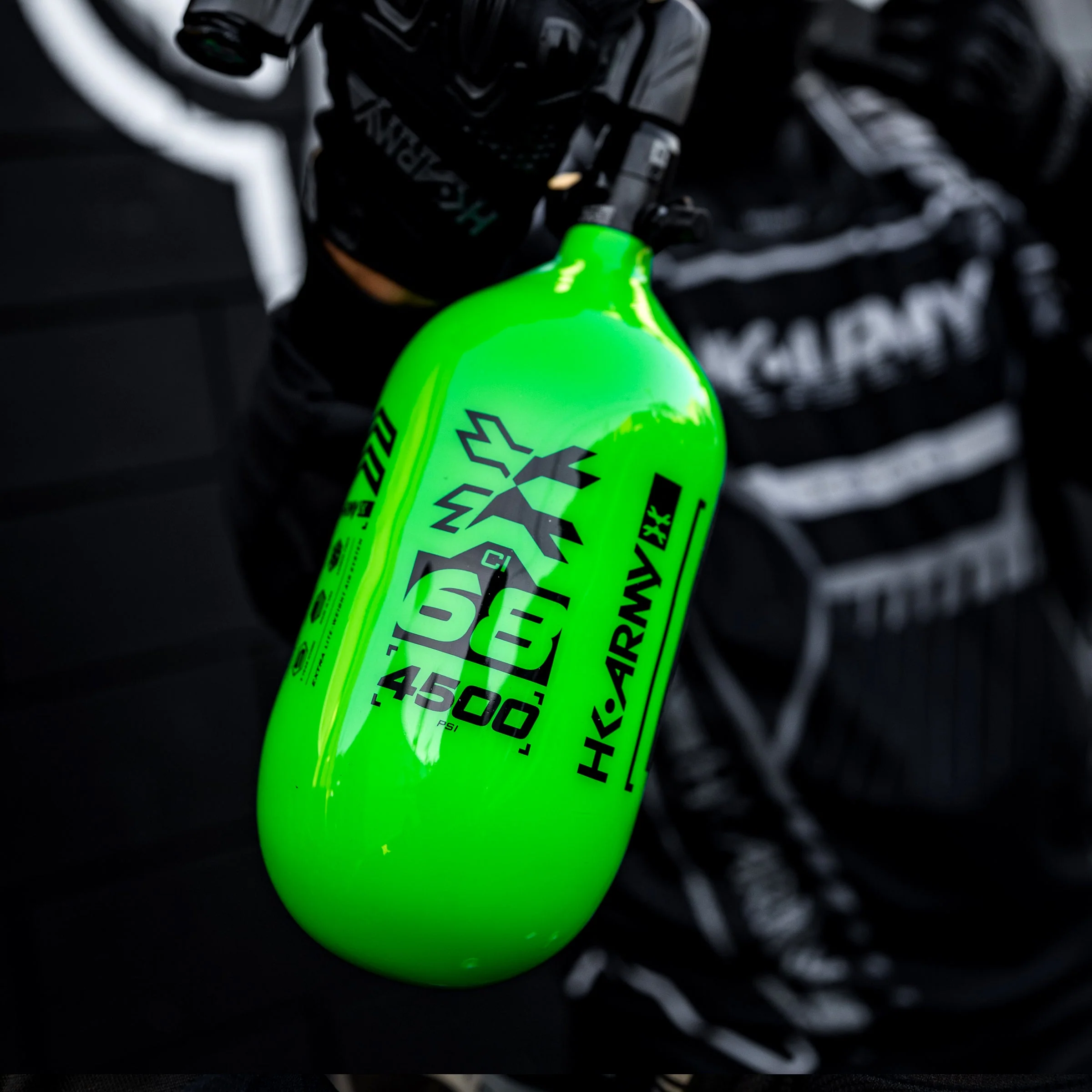 HK Army "Extra Lite" Carbon Fiber Tank - Standard Reg - RUSH - 68/4500 PSI - Neon Green/Black - Image 2