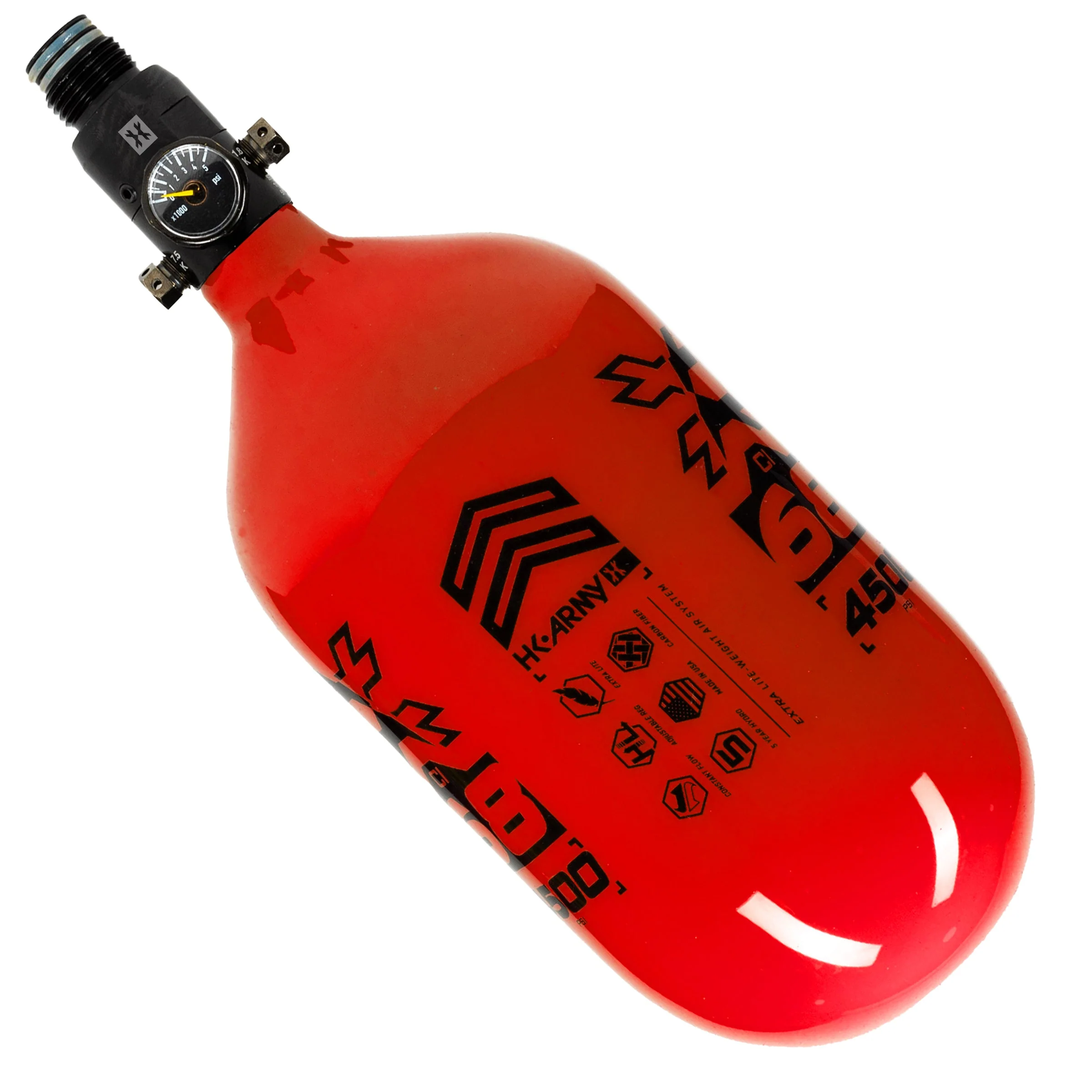 HK Army "Extra Lite" Carbon Fiber Tank - Standard Reg - RUSH - 68/4500 PSI - Red/Black - Image 3
