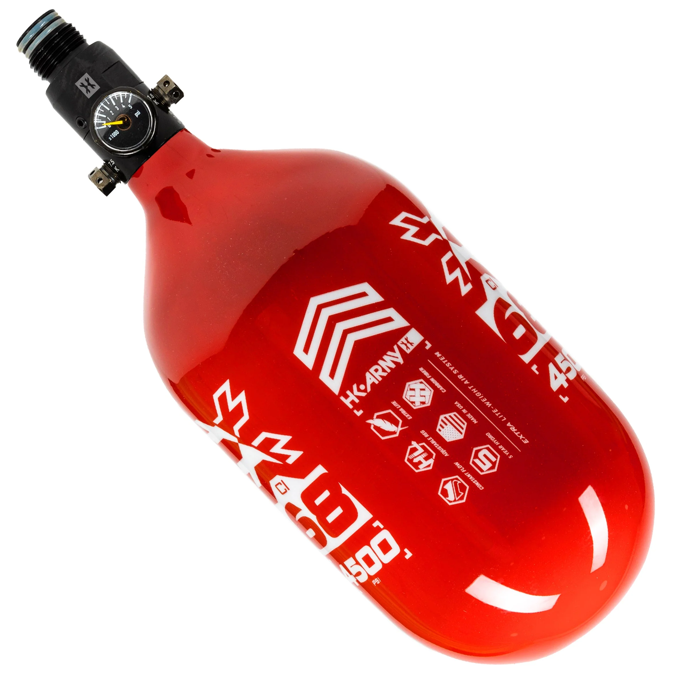 HK Army "Extra Lite" Carbon Fiber Tank - Standard Reg - RUSH - 68/4500 PSI - Red/White - Image 3
