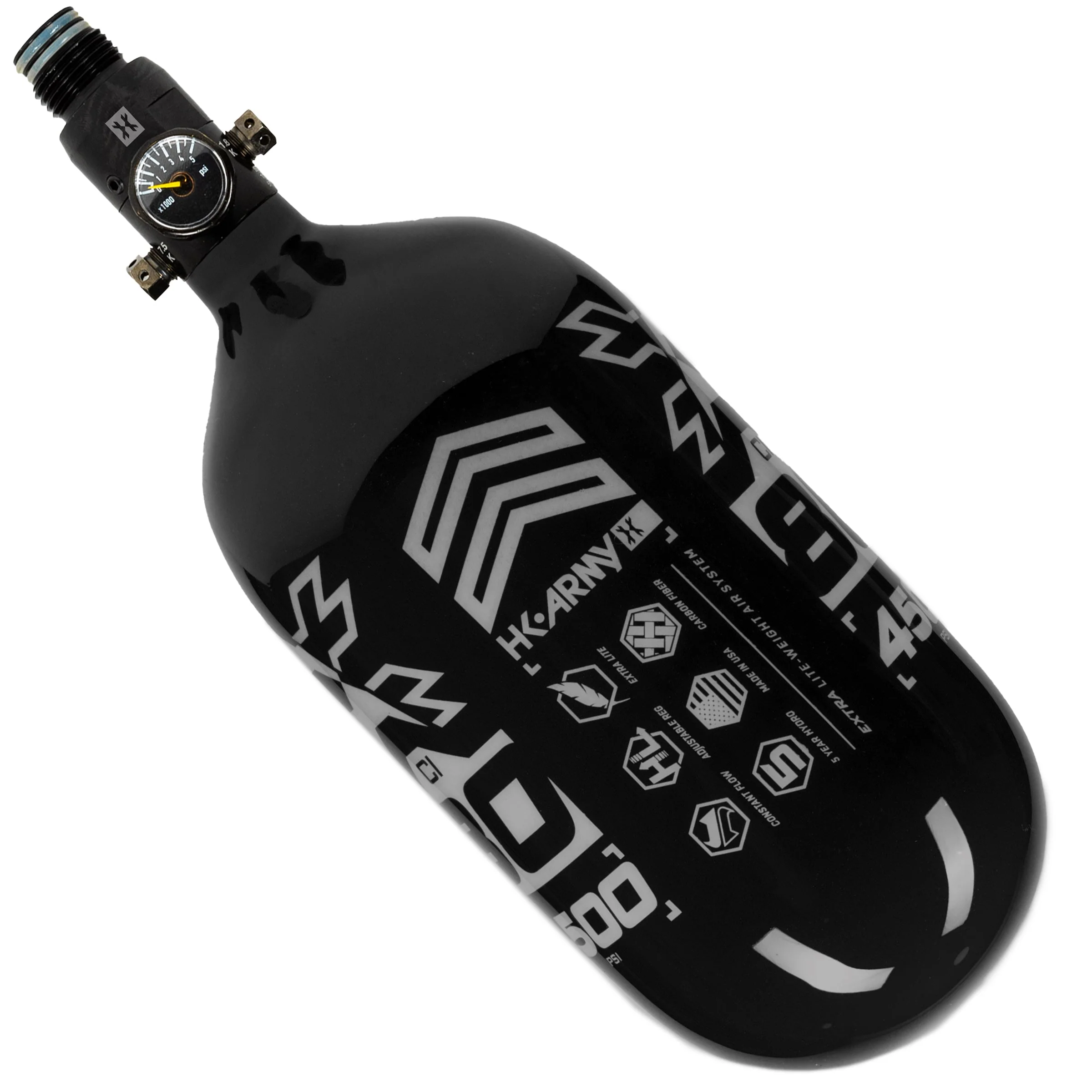 HK Army "Extra Lite" Carbon Fiber Tank - Standard Reg - RUSH - 80/4500 PSI - Black/Grey - Image 2