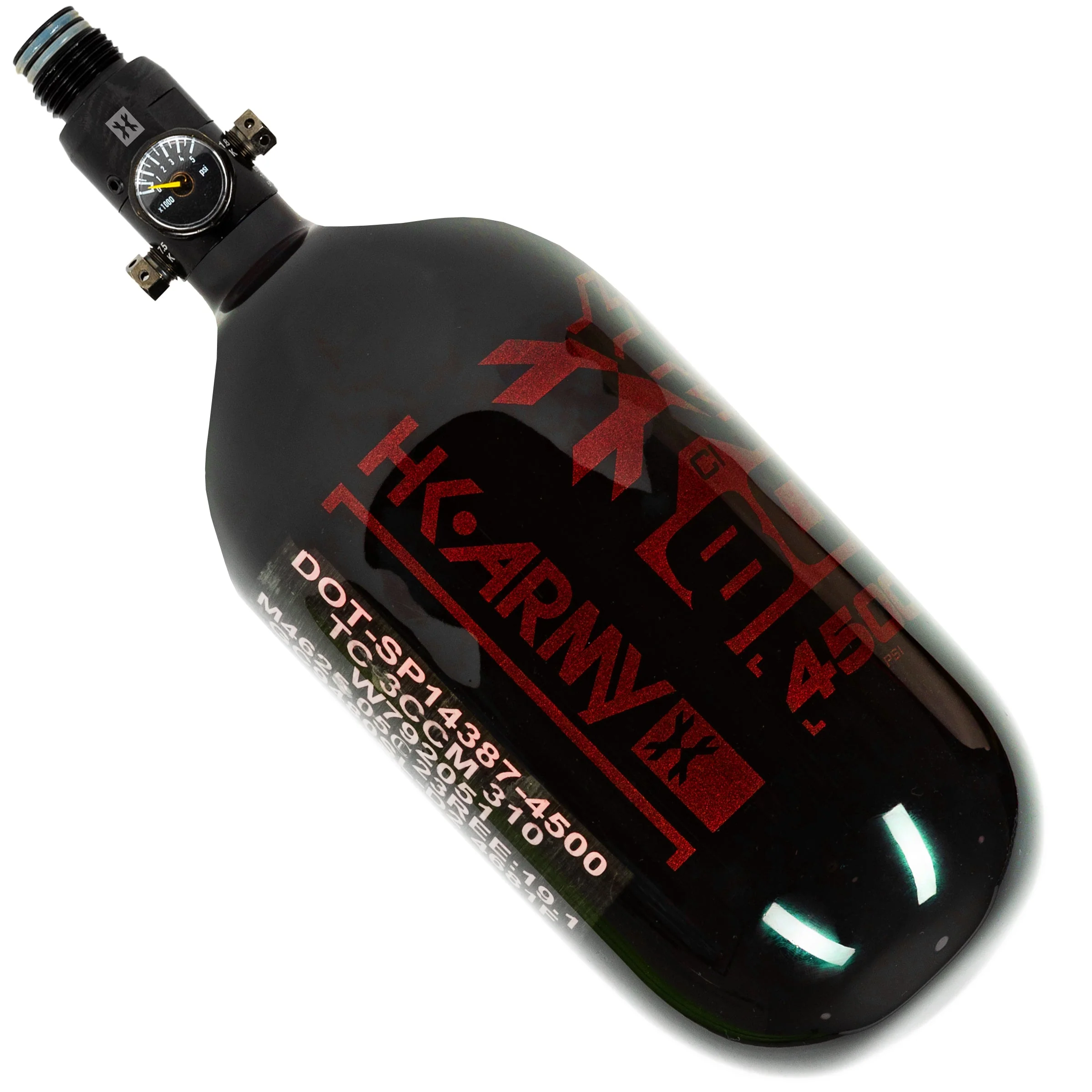 HK Army "Extra Lite" Carbon Fiber Tank - Standard Reg - RUSH - 80/4500 PSI - Black/Red - Image 2