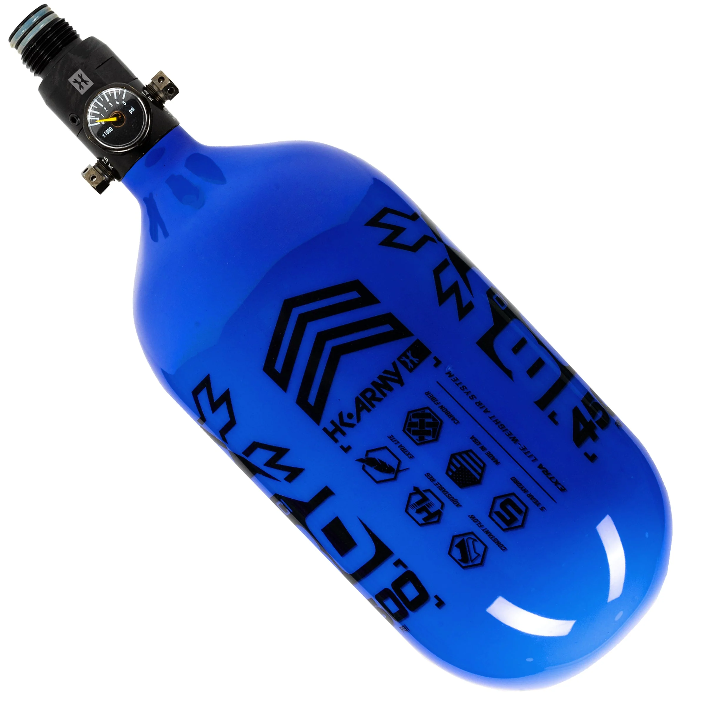 HK Army "Extra Lite" Carbon Fiber Tank - Standard Reg - RUSH - 80/4500 PSI - Blue/Black - Image 2