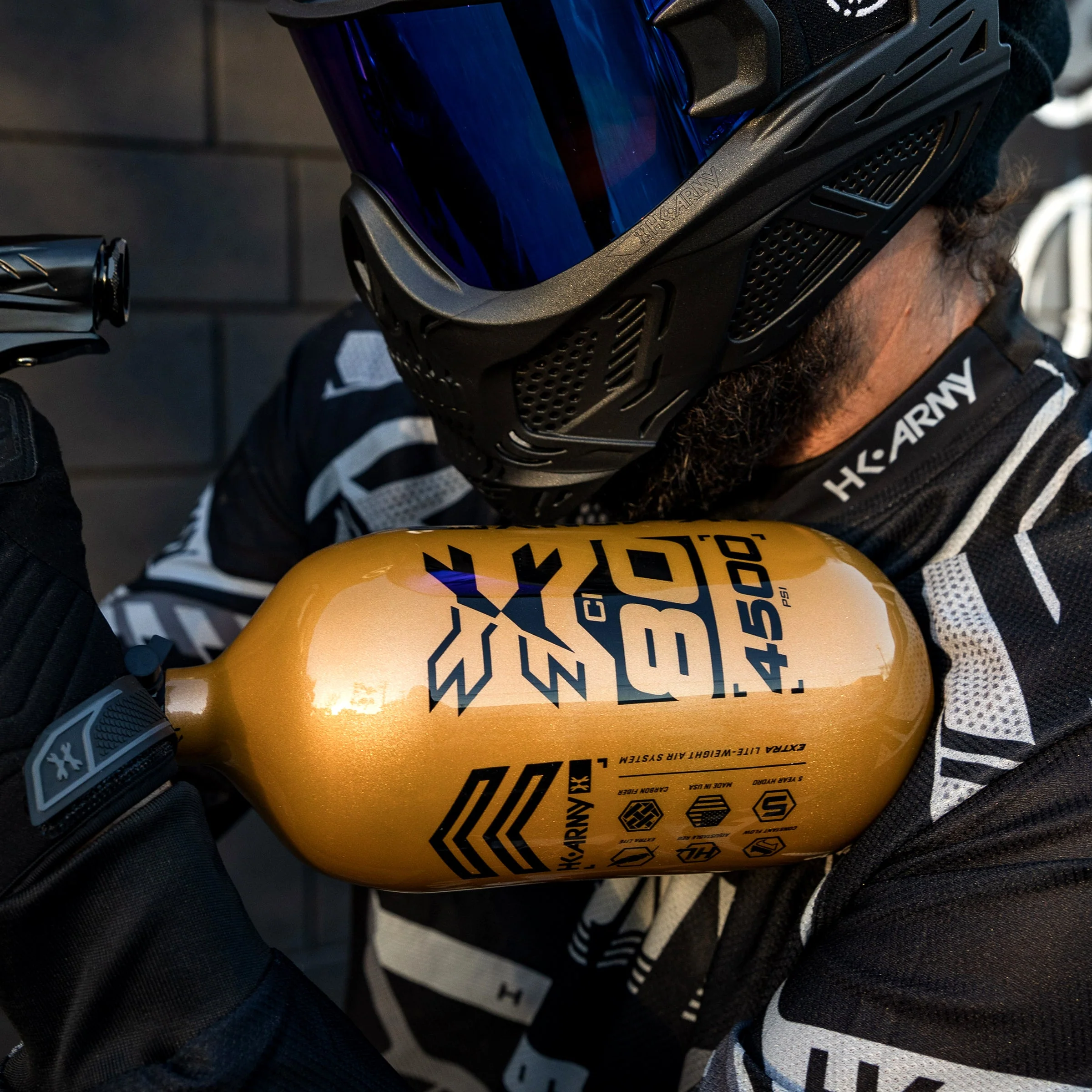 HK Army "Extra Lite" Carbon Fiber Tank - Standard Reg - RUSH - 80/4500 PSI - Gold/Black - Image 2
