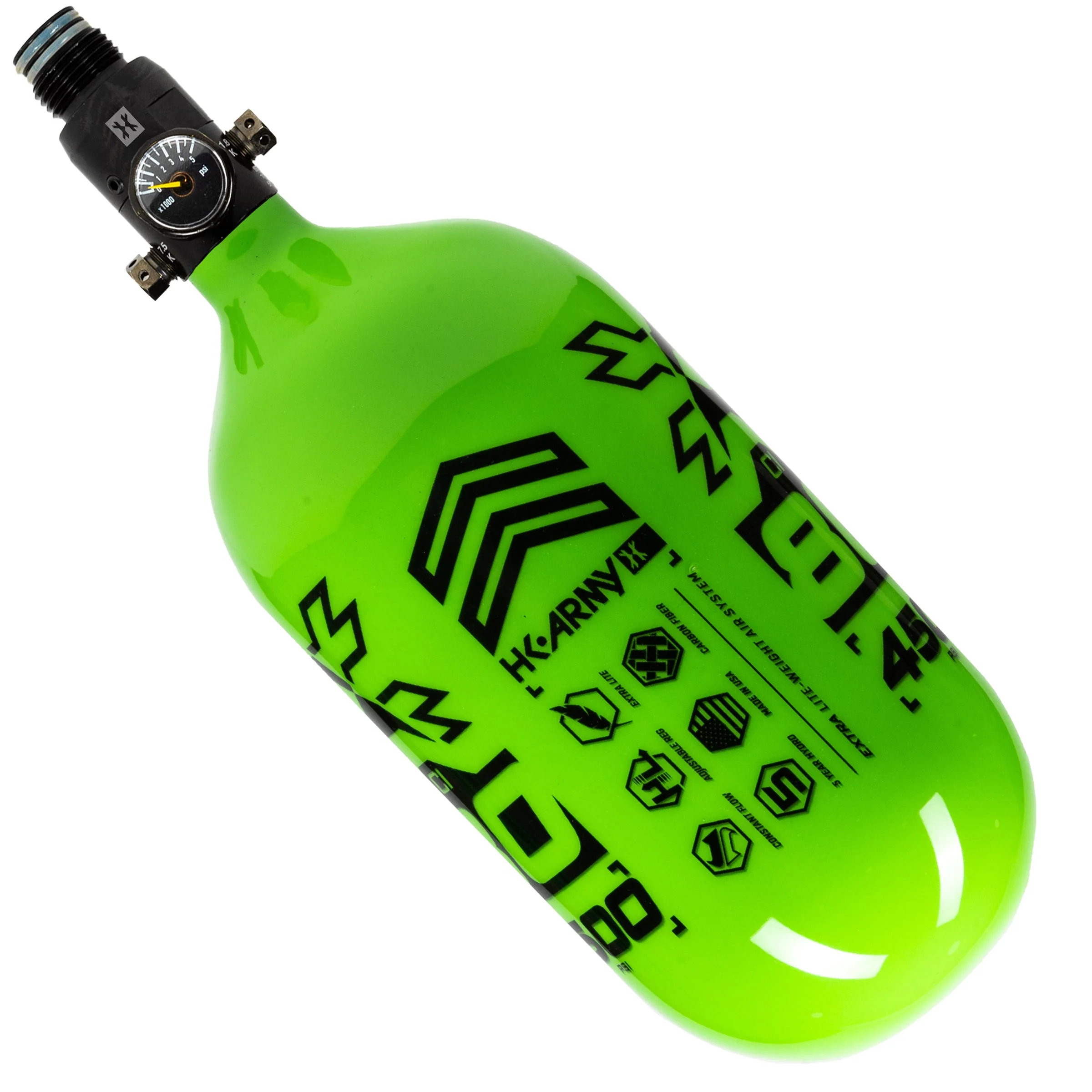 HK Army "Extra Lite" Carbon Fiber Tank - Standard Reg - RUSH - 80/4500 PSI - Neon Green/Black - Image 3