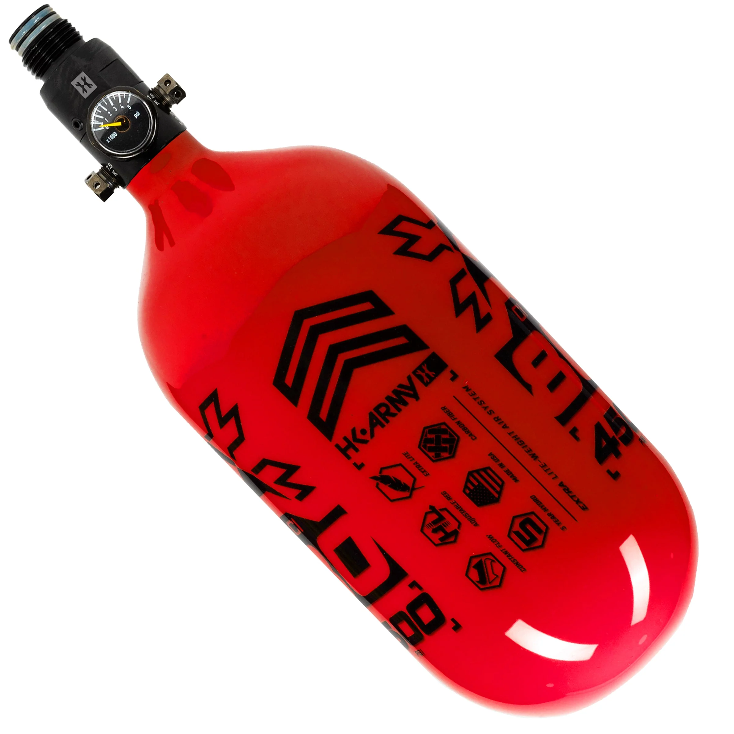 HK Army "Extra Lite" Carbon Fiber Tank - Standard Reg - RUSH - 80/4500 PSI - Red/Black - Image 2