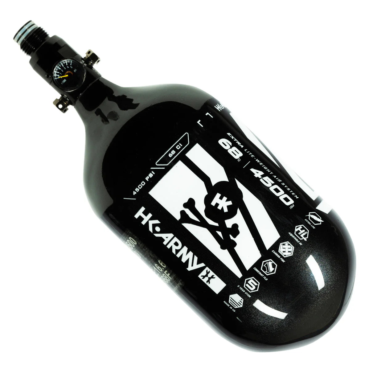 HK Army "Extra Lite" Carbon Fiber Tank - Standard Reg - Slash - 68/4500 PSI -  Metallic Black/White - Image 2