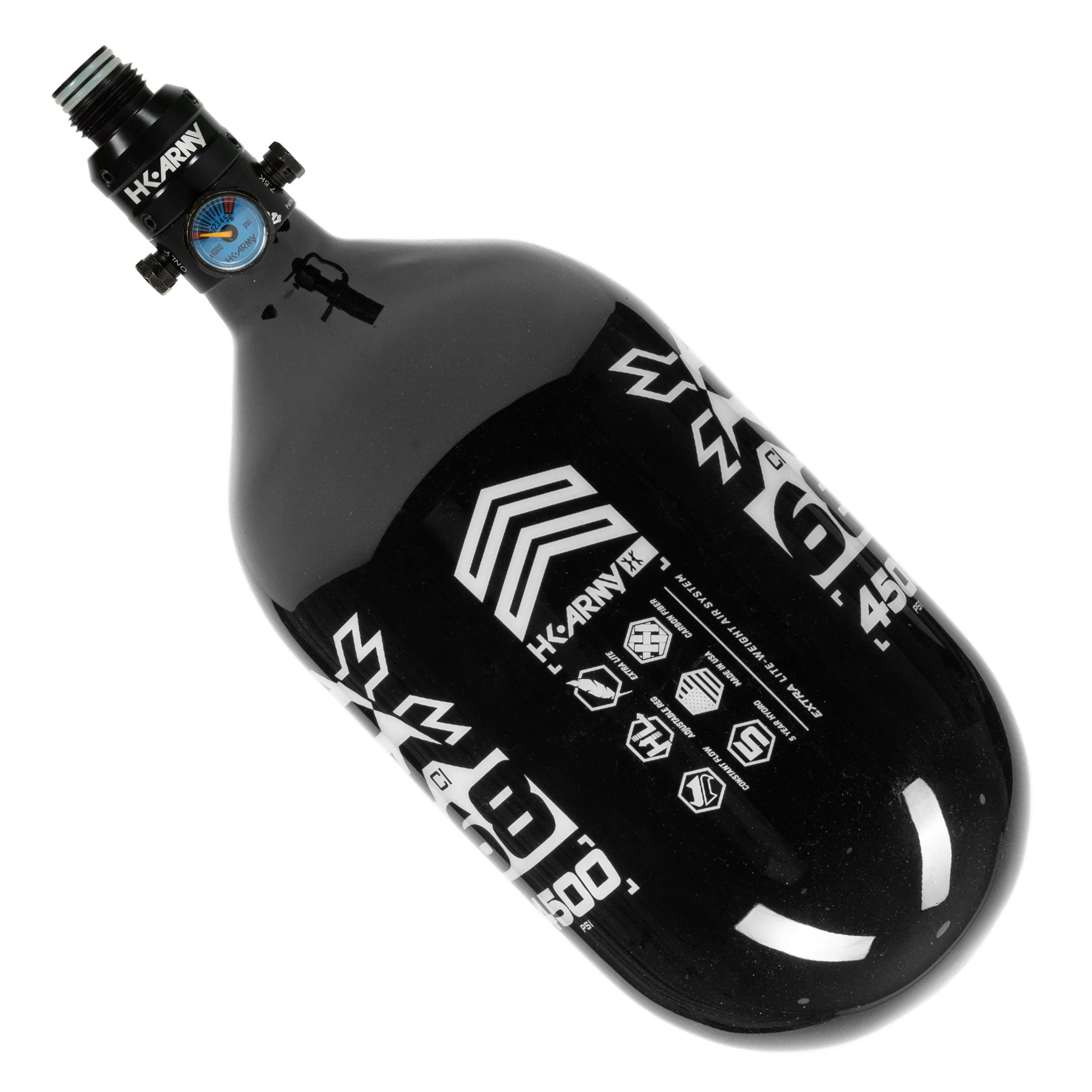 HK Army "Extra Lite" Carbon Fiber Tank - V2 Pro Reg - RUSH - 68/4500 PSI - Black/White - Image 2
