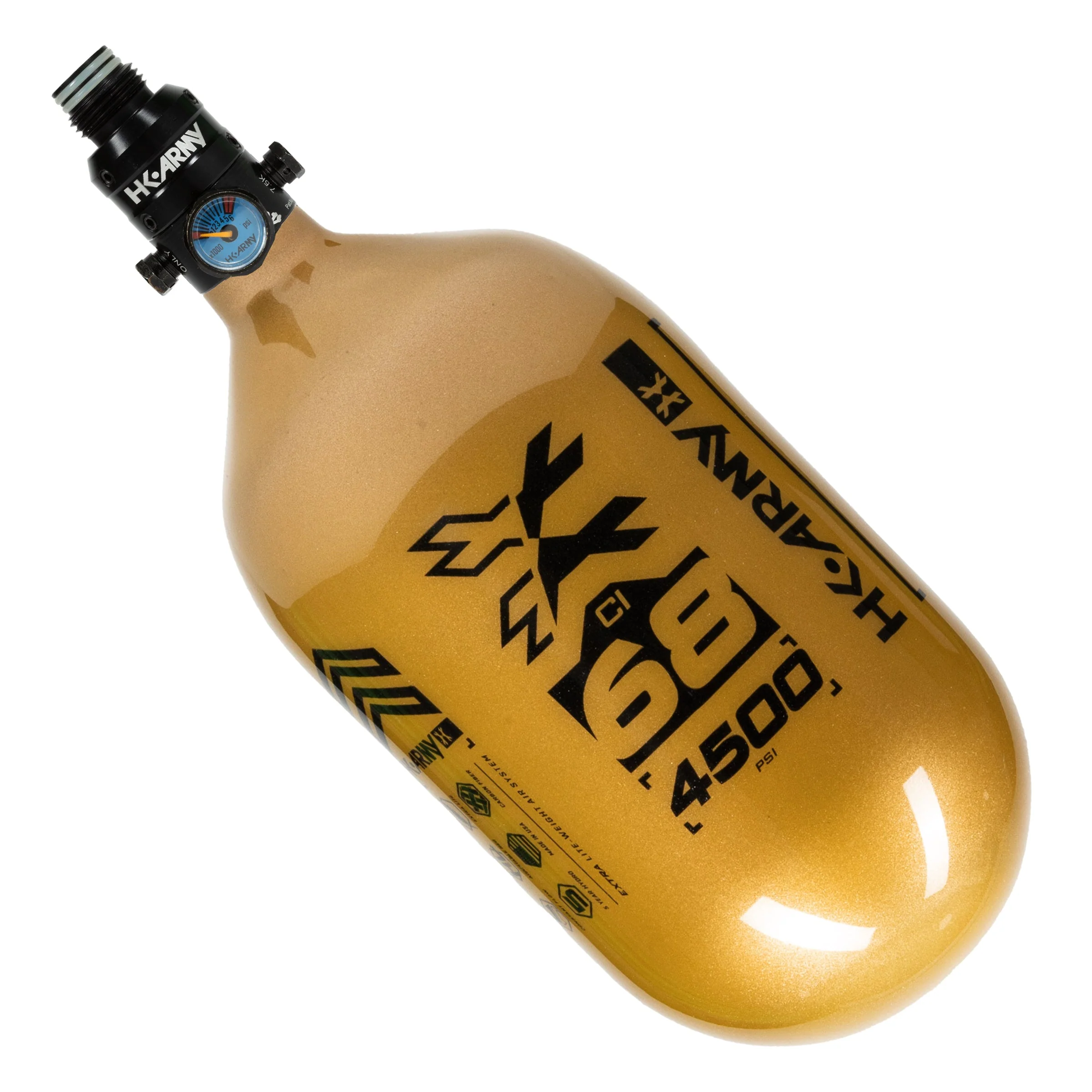 HK Army "Extra Lite" Carbon Fiber Tank - V2 Pro Reg - RUSH - 68/4500 PSI - Gold/Black