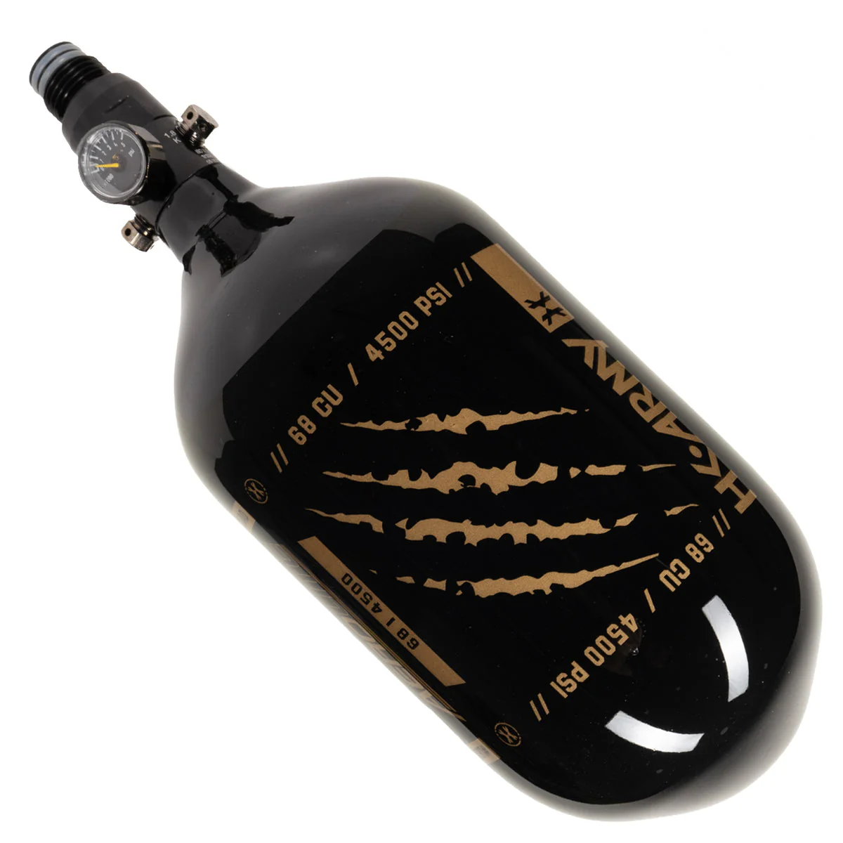 HK Army "Extra Lite" Carbon Fiber Tank - Standard Reg. - Leopard King - 68/4500 PSI - Black/Gold - Image 3