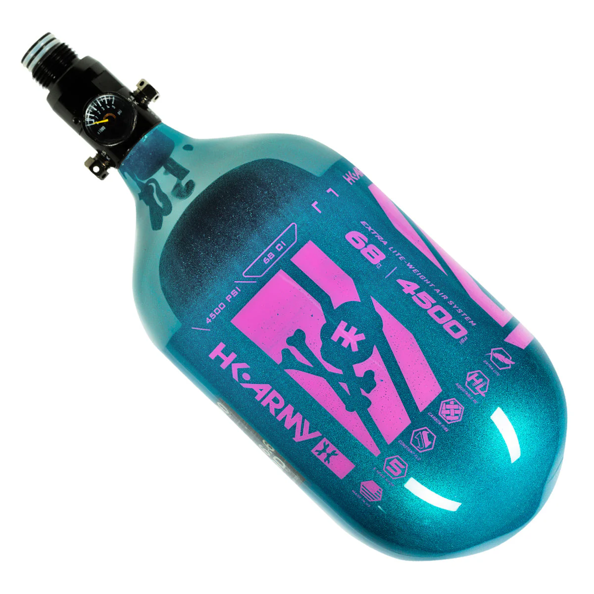 HK Army "Extra Lite" Carbon Fiber Tank - Standard Reg. - Slash Metallic - 68/4500 PSI - Turquoise/Pink - Image 2