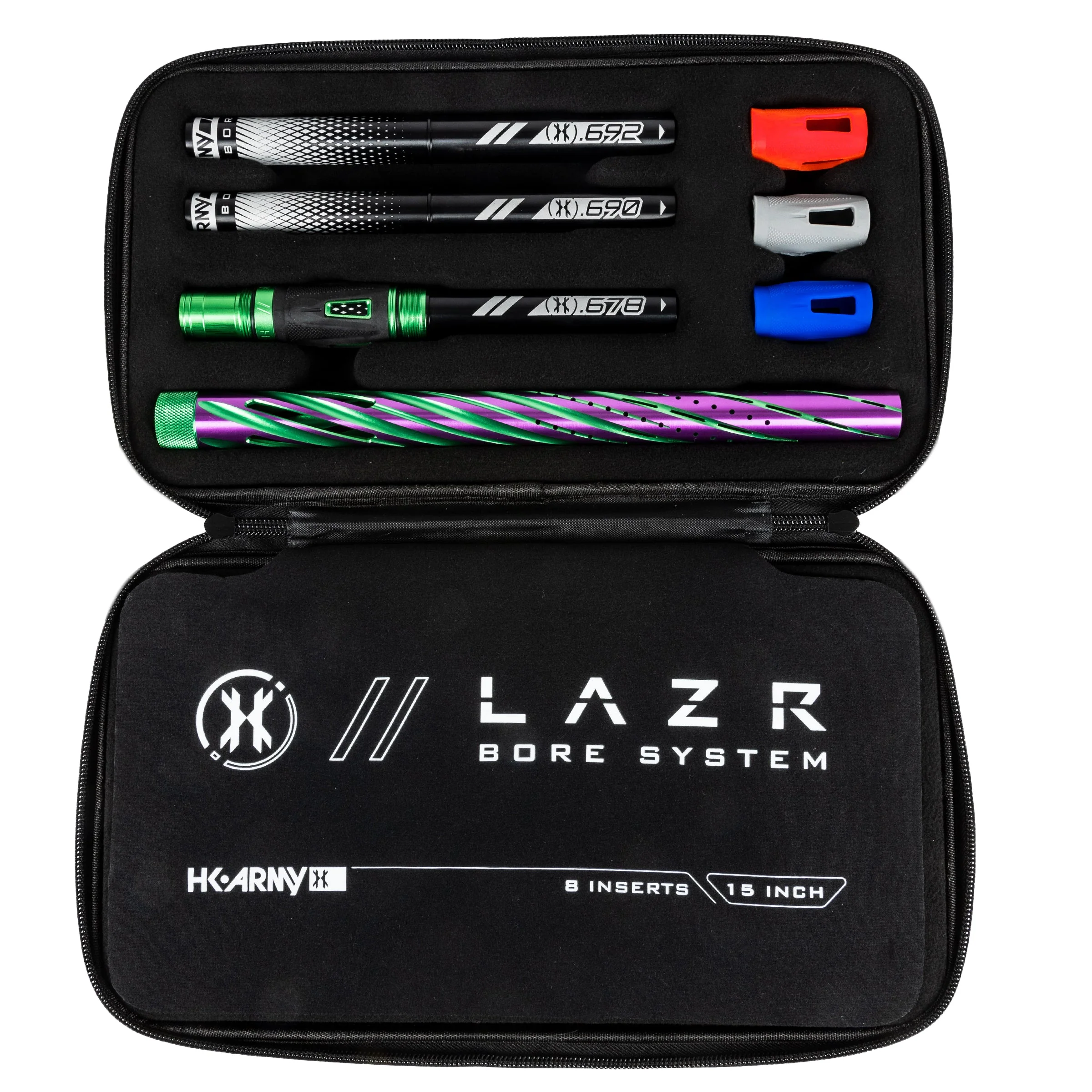 HK Army LAZR Barrel Kit - Elite Orbit - Autococker Thread - Dust Green/Purple - Black Inserts - Image 2