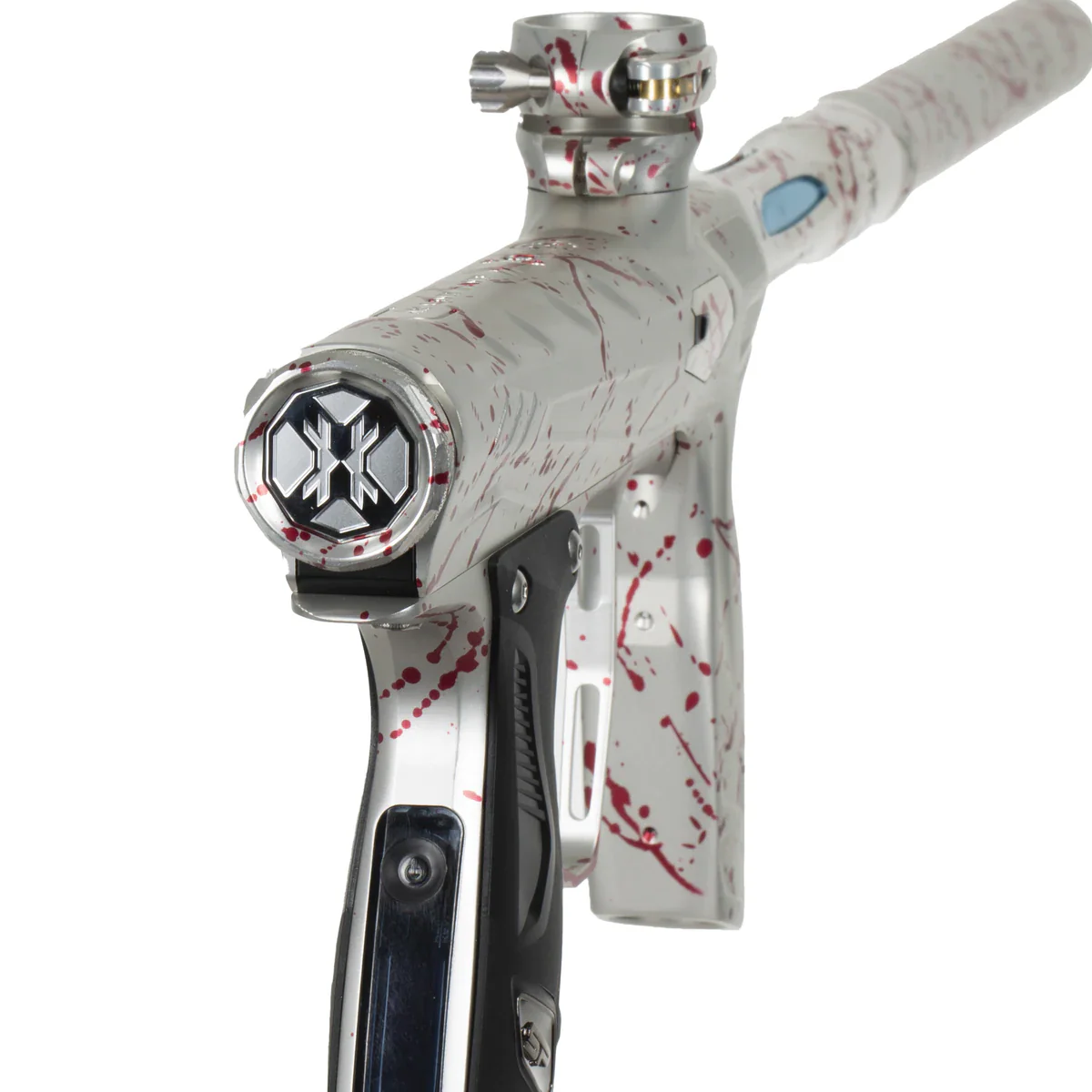 HK Army Shocker AMP Paintball Gun - Envy Splash (Silver/Red) - Image 3