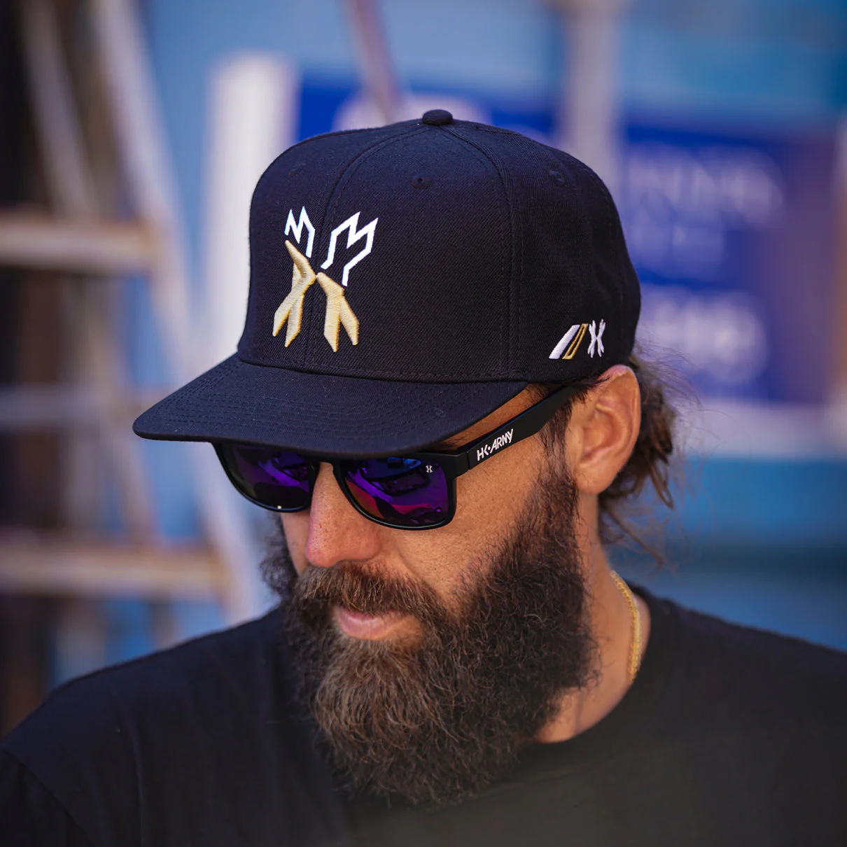 HK Army Split Snapback Hat - Black/Gold/White - Image 3