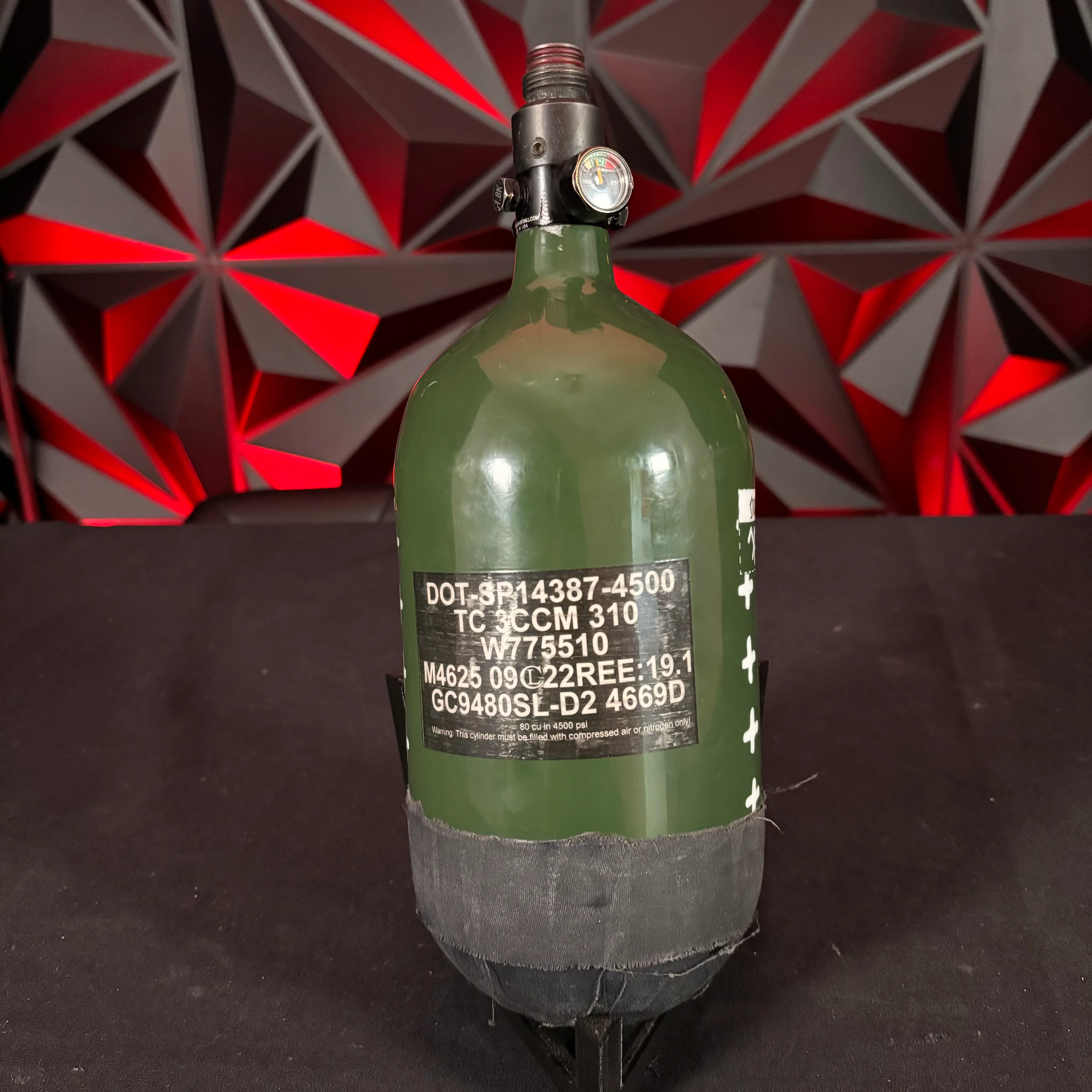 Used Infamous Hormesis Colab 80/4500 Paintball Tank - Olive w/Standard Reg - Image 2