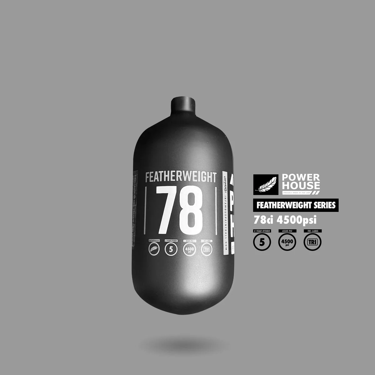 Infamous/Powerhouse™ “Featherweight” Paintball Air Tank BOTTLE ONLY - CHOOSE YOUR SIZE! - Image 2