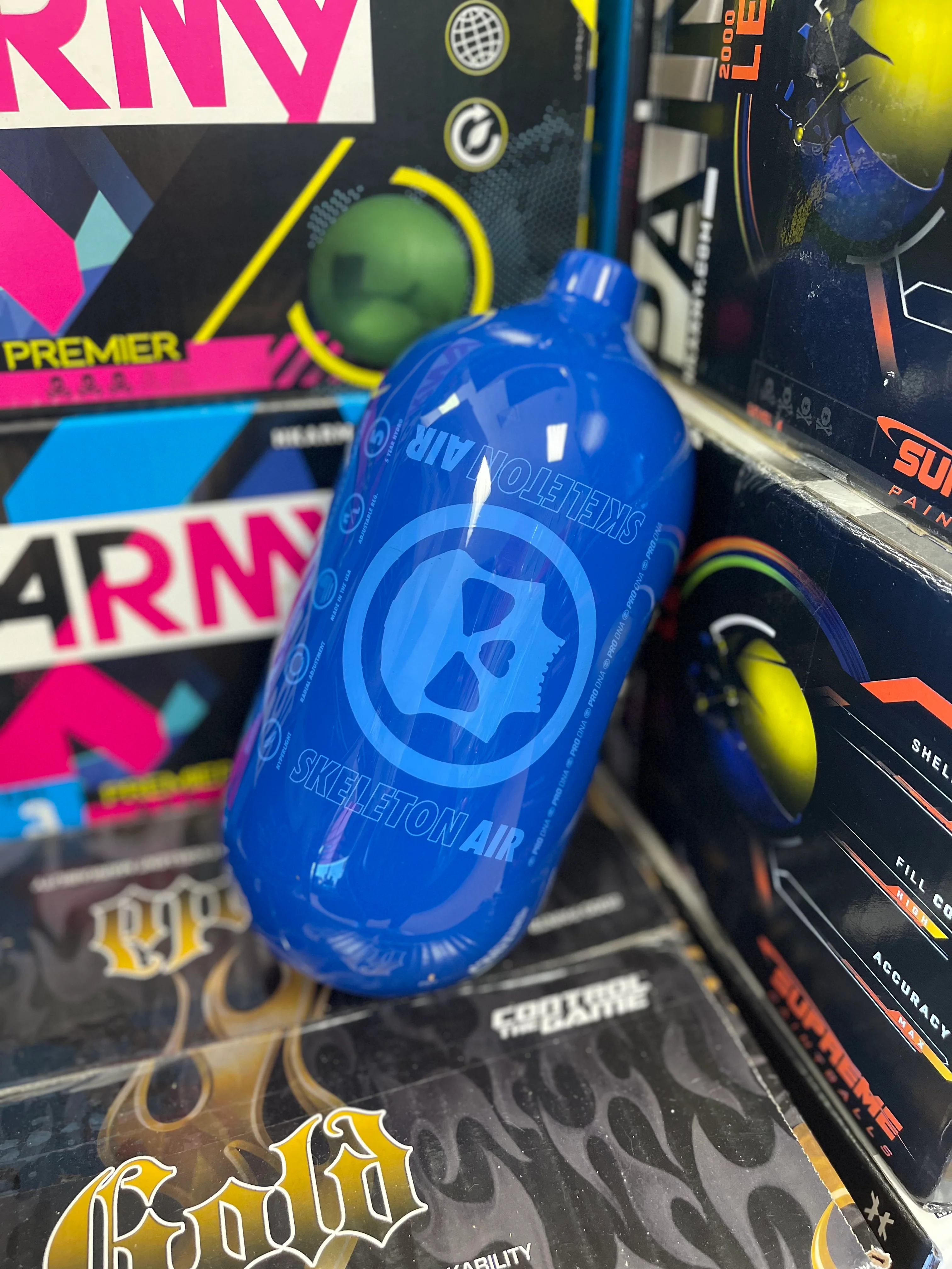 Infamous Skeleton Air "Hyperlight" Paintball Tank BOTTLE ONLY - Blue / Blue- 80/4500 PSI - Image 2