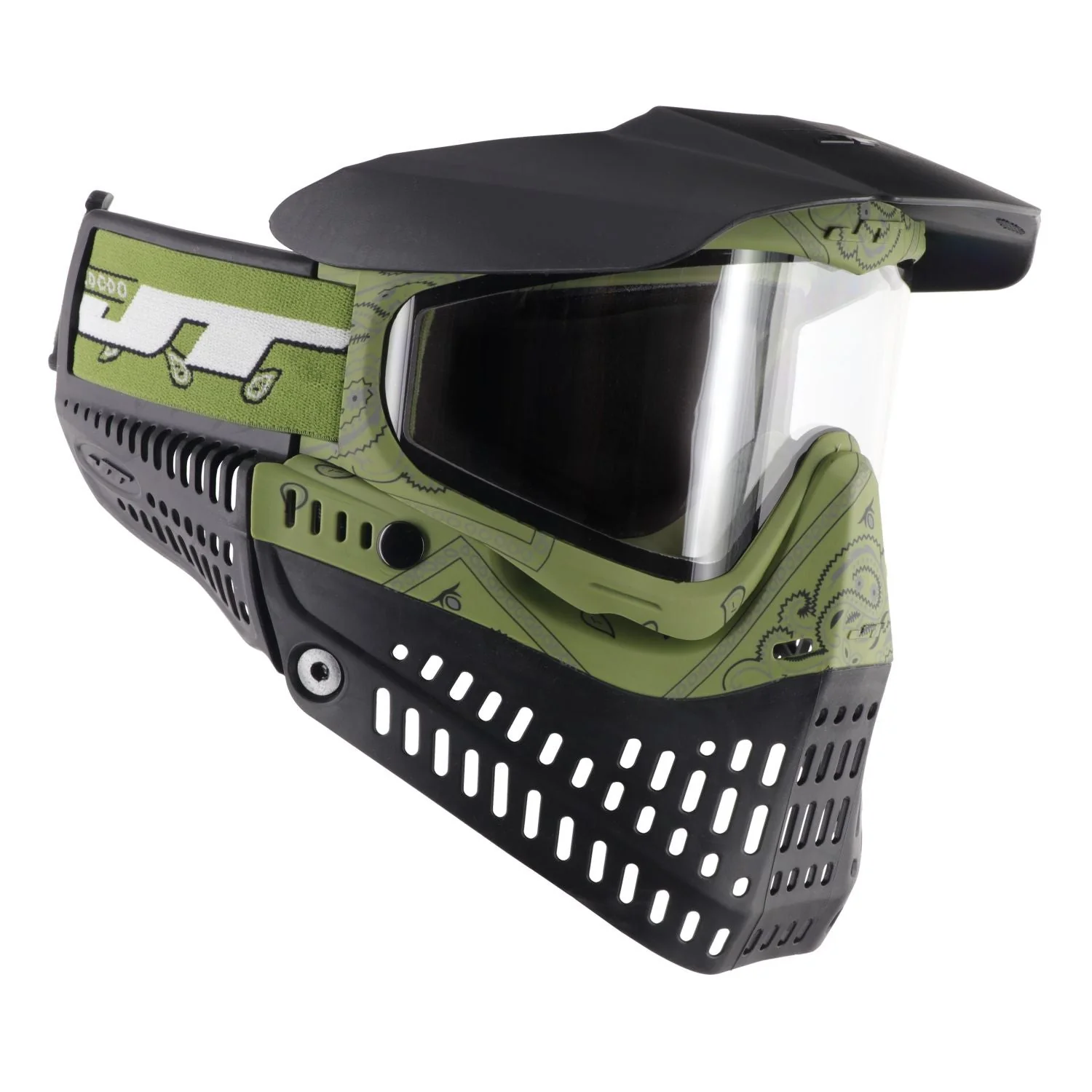 JT Proflex Paintball Mask - LE Bandana Series - Green w/ Clear & Smoke Lens - Image 2