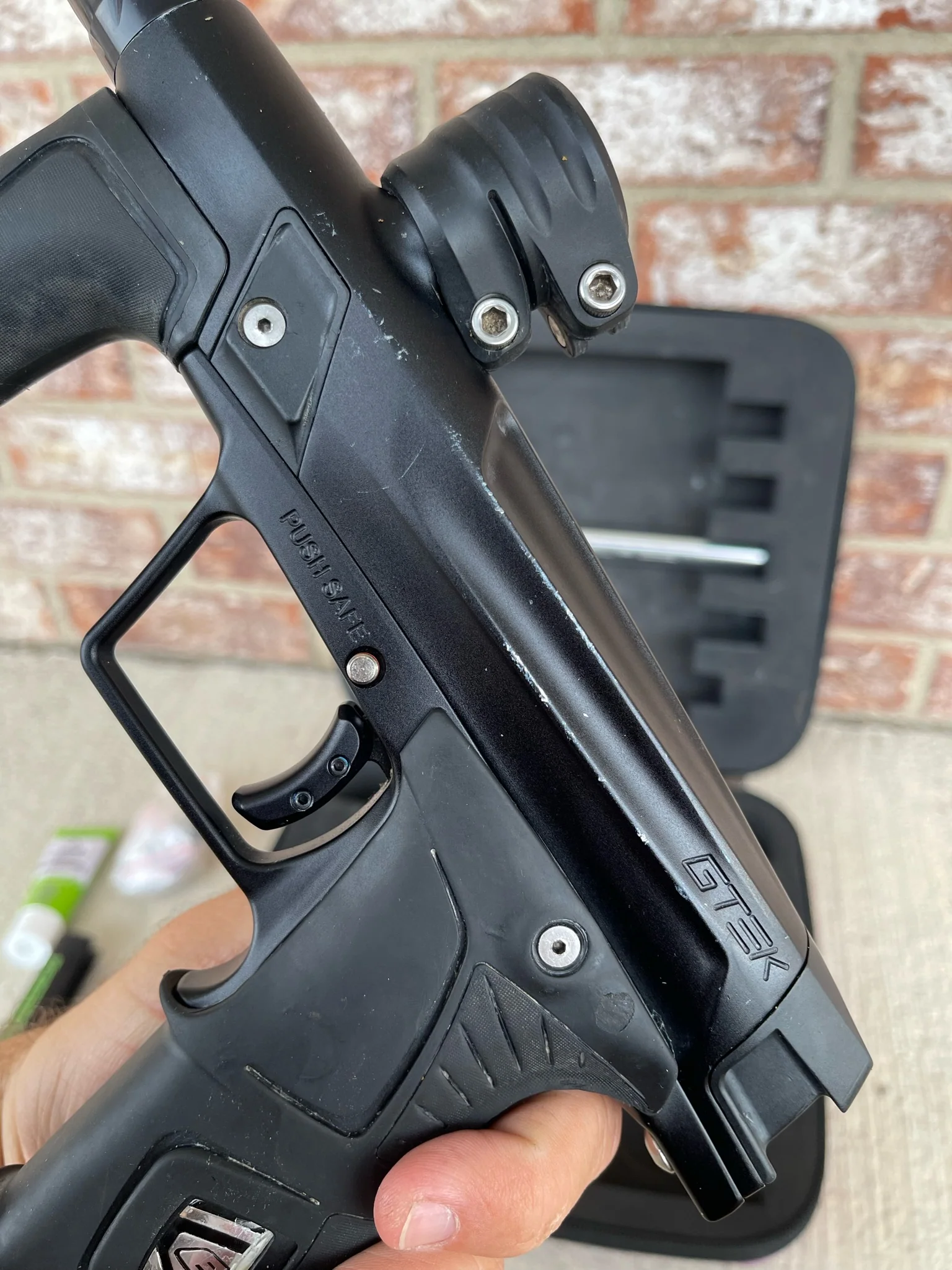 Planet Eclipse GMEK Paintball Marker- MECHANICAL - Black w/ Deadlywinds 16" Carbon Fiber Barrel + Slide Trigger - Image 13