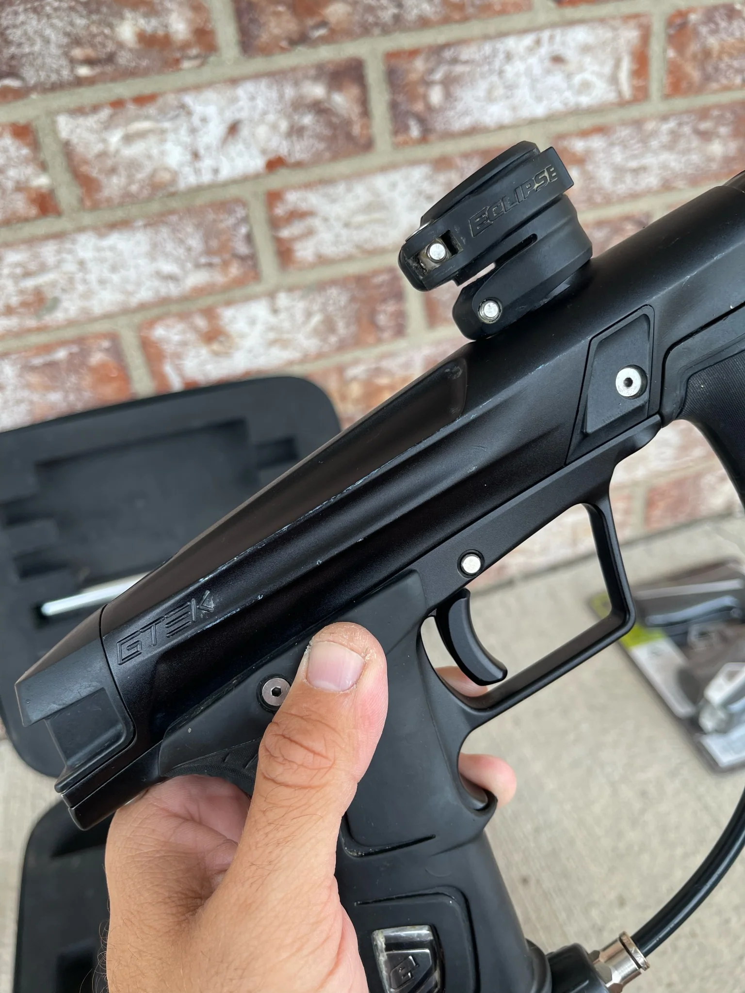 Planet Eclipse GMEK Paintball Marker- MECHANICAL - Black w/ Deadlywinds 16" Carbon Fiber Barrel + Slide Trigger - Image 15