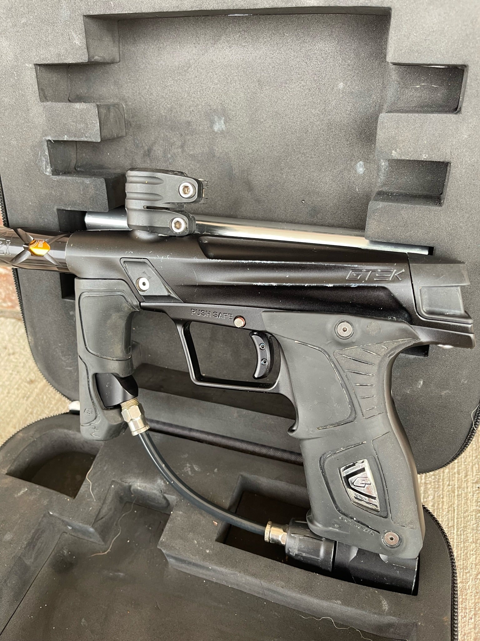 Planet Eclipse GMEK Paintball Marker- MECHANICAL - Black w/ Deadlywinds 16" Carbon Fiber Barrel + Slide Trigger - Image 2