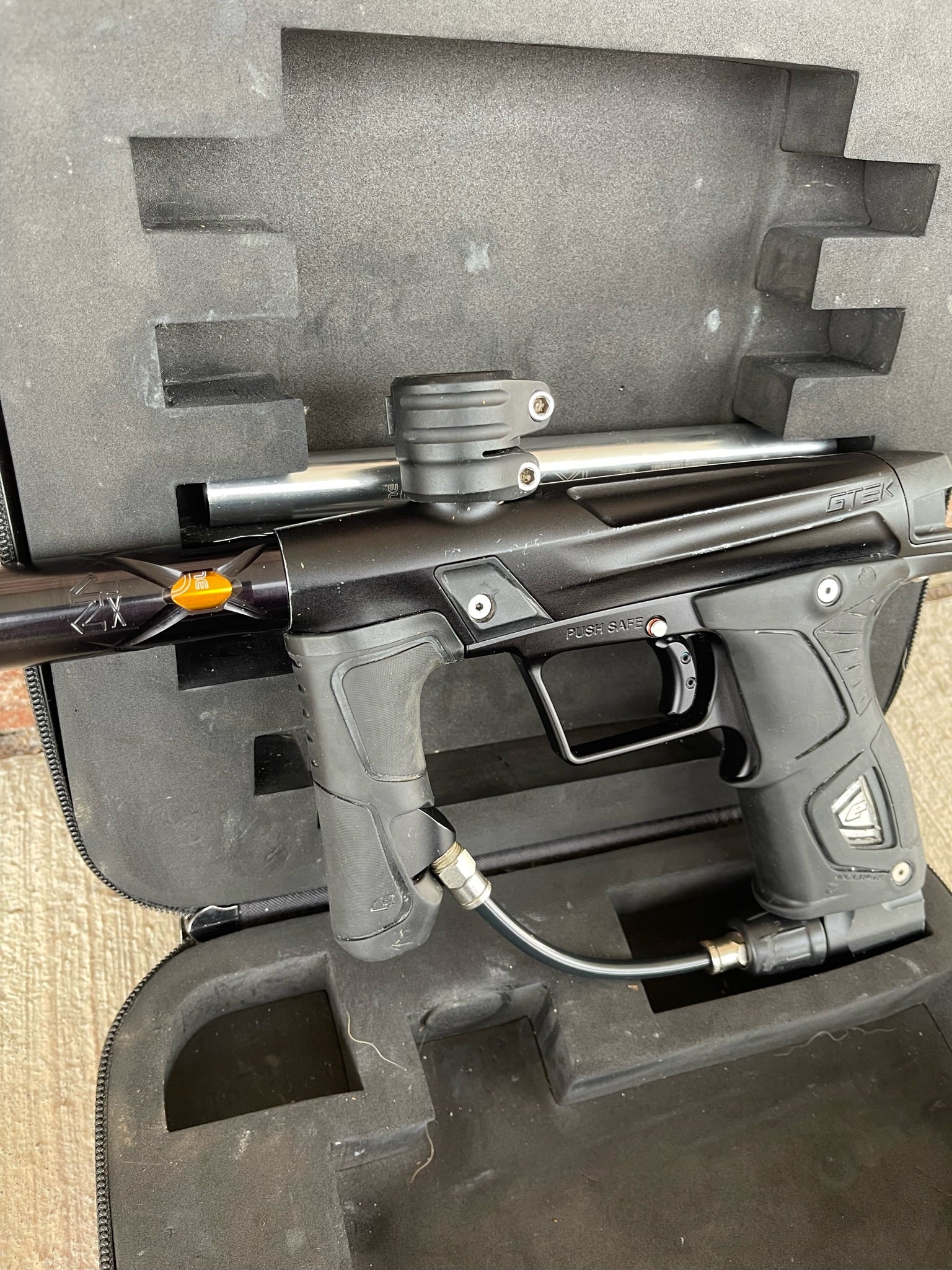 Planet Eclipse GMEK Paintball Marker- MECHANICAL - Black w/ Deadlywinds 16" Carbon Fiber Barrel + Slide Trigger - Image 4