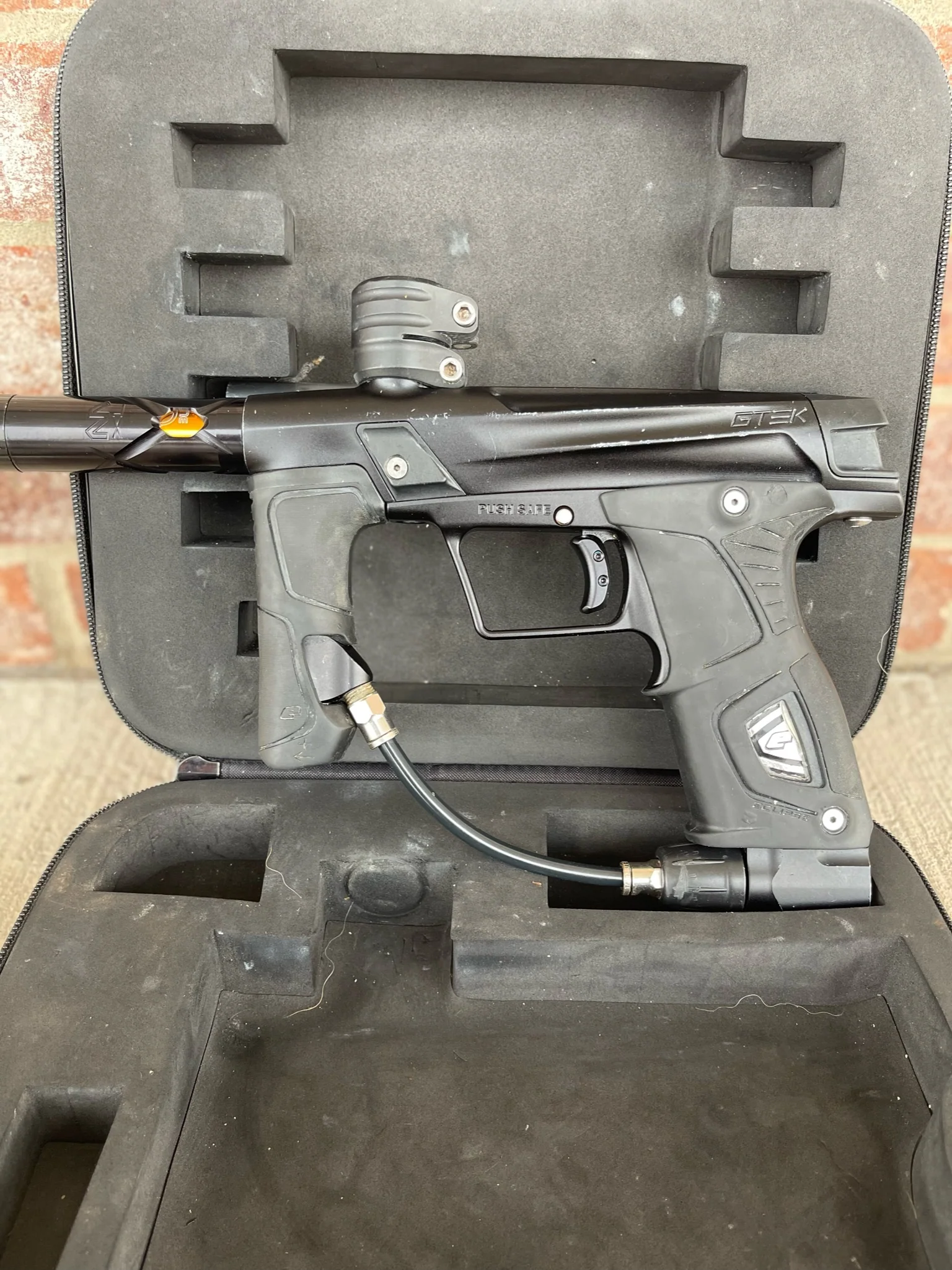 Planet Eclipse GMEK Paintball Marker- MECHANICAL - Black w/ Deadlywinds 16" Carbon Fiber Barrel + Slide Trigger - Image 6